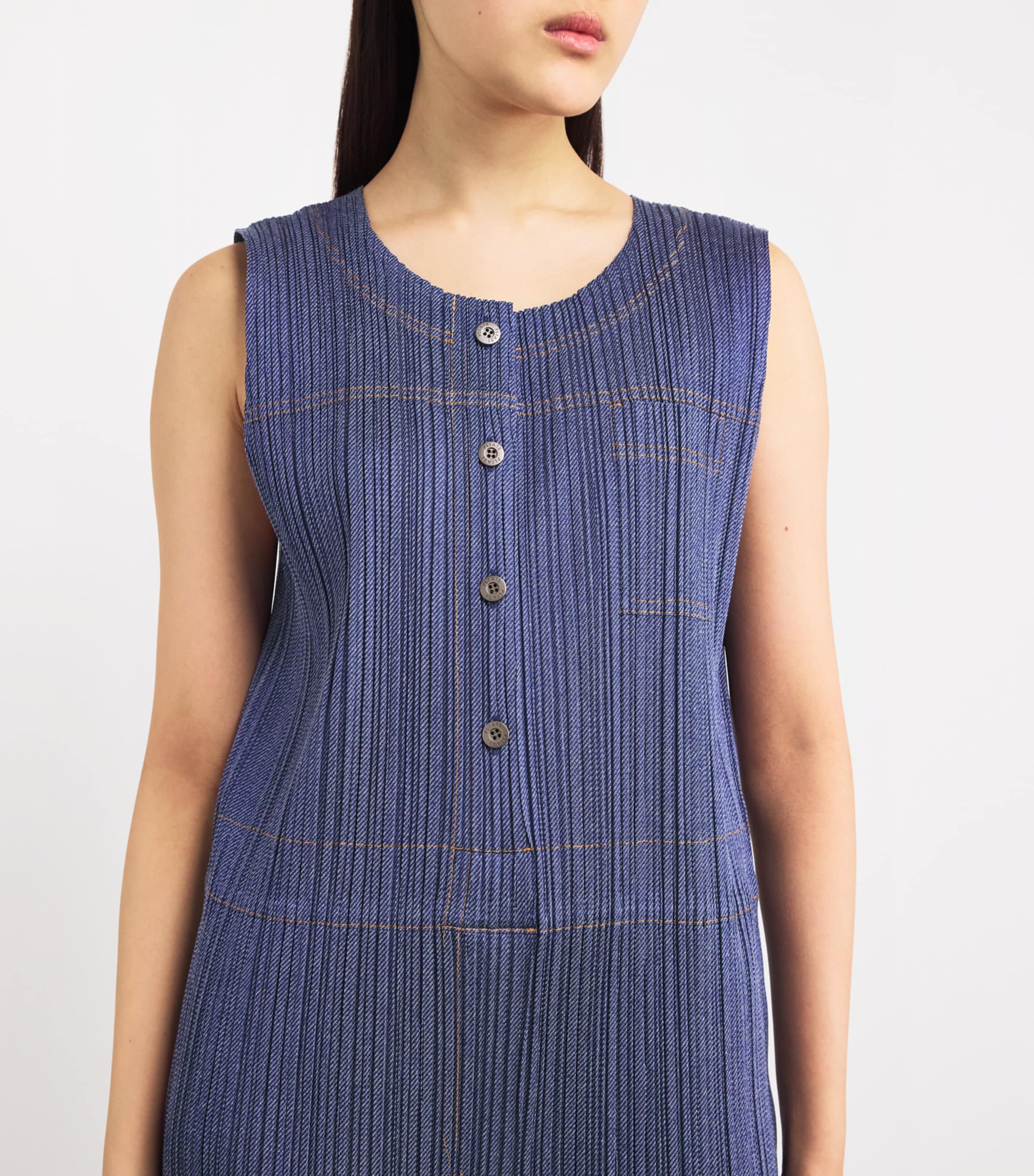 Short-Sleeve Cotton Denim Jumpsuit