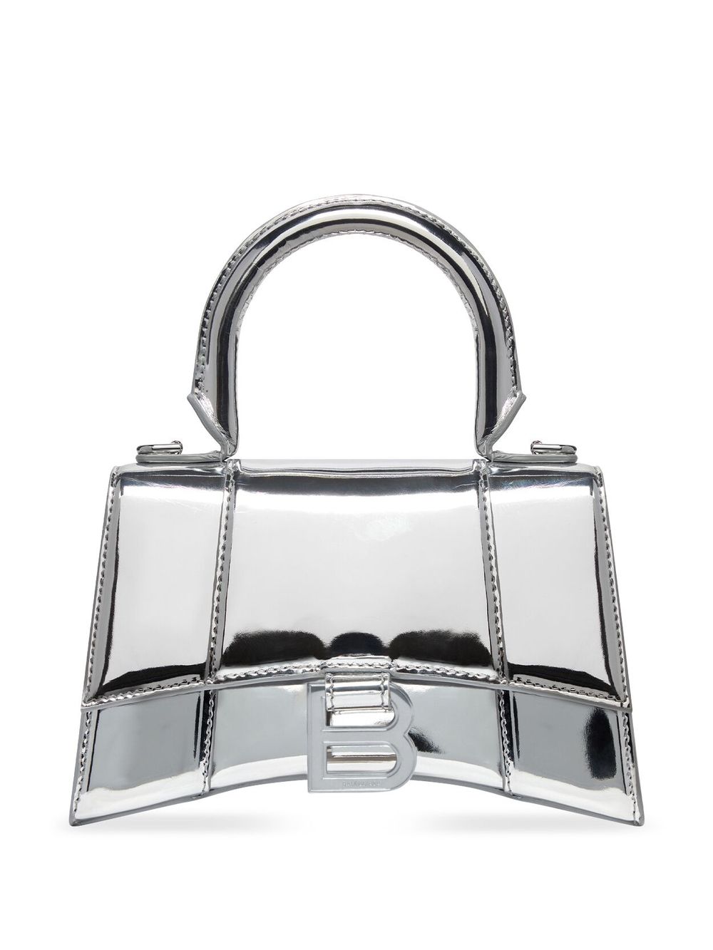 BALENCIAGA Metallic Grained Calfskin Hourglass Chain Bag Silver 1285398