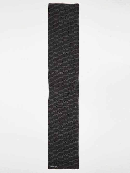 Black BB-monogram silk-twill scarf, Balenciaga