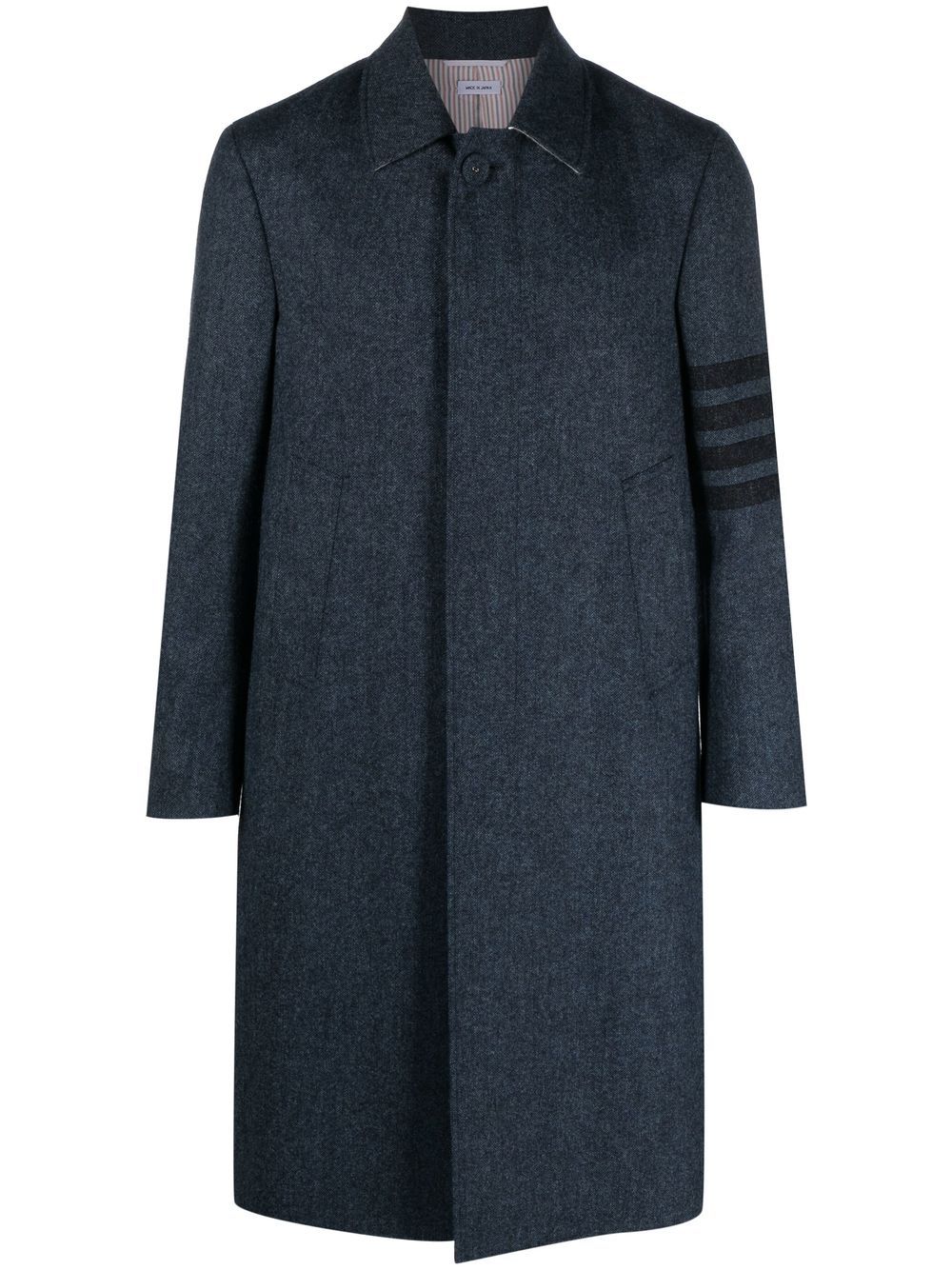 톰브라운 남성 stripe-detail concealed-front coat - Blue MOU595A05385