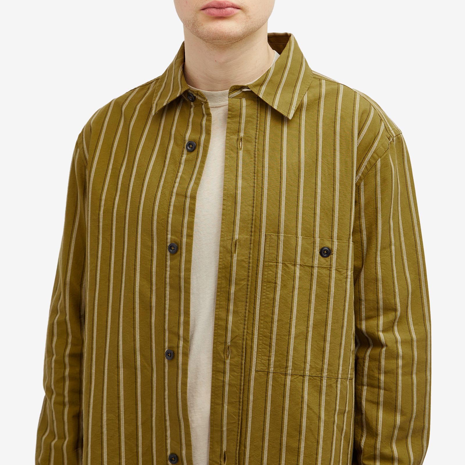 Men's Overall Stripe Shirt in Light Olive/Off White