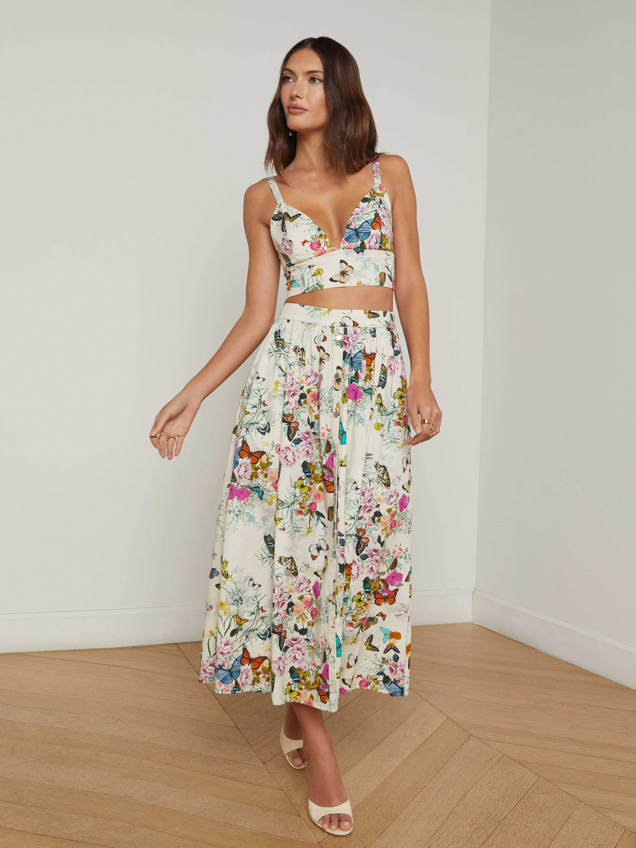 Kaori Poplin Bralette In Vintage White Multi Charonda Butterfly