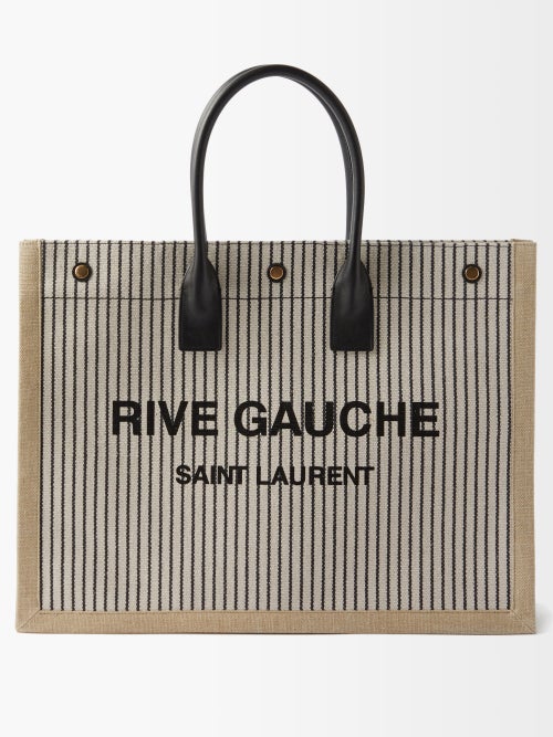 Saint Laurent Rive Gauche Striped Canvas Bucket Bag