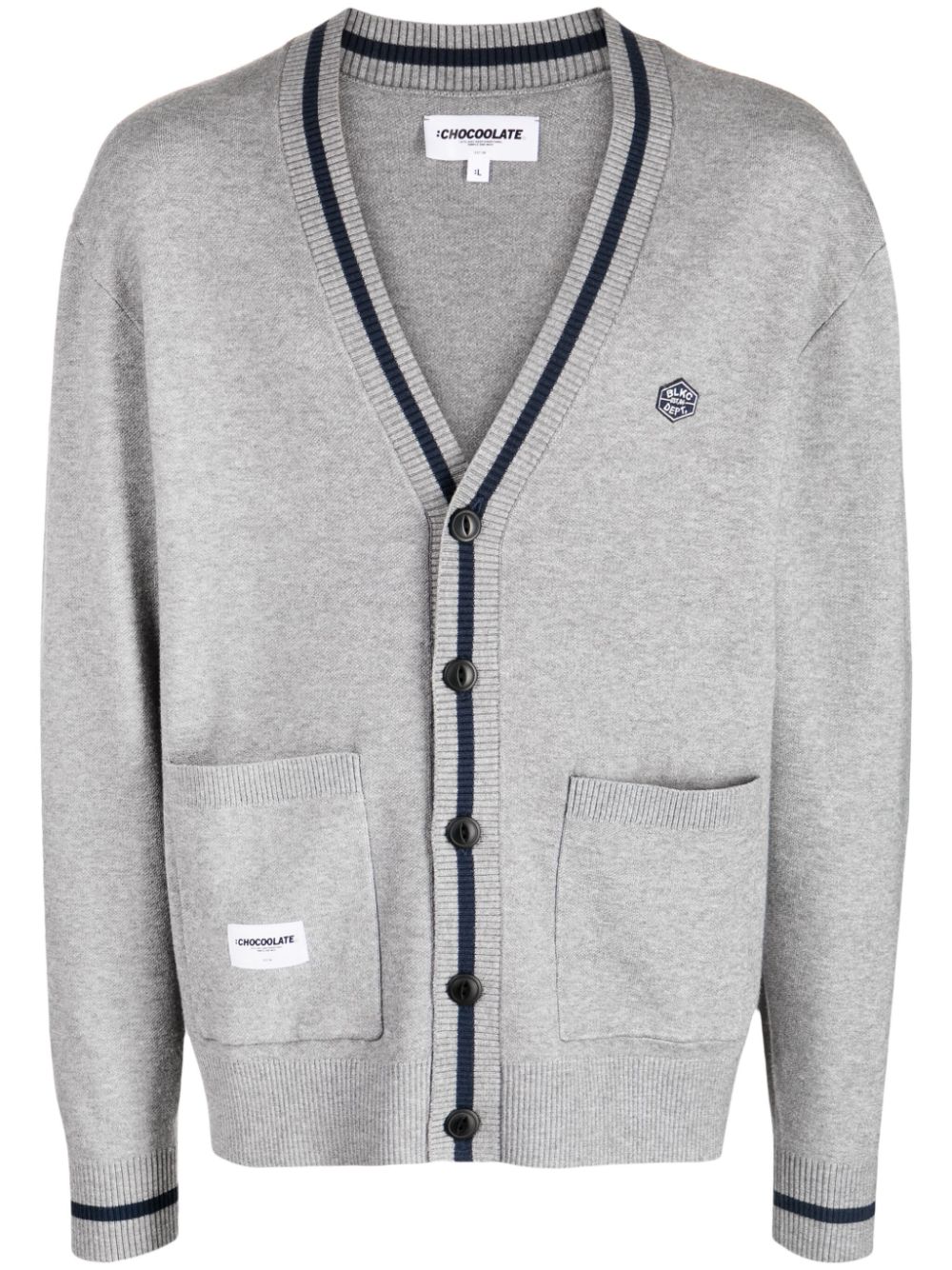 초쿨렛 남성 intarsia-knit logo V-neck cardigan - Grey KNC4178XF
