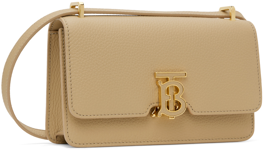 Burberry: Beige & Brown Mini TB Bag