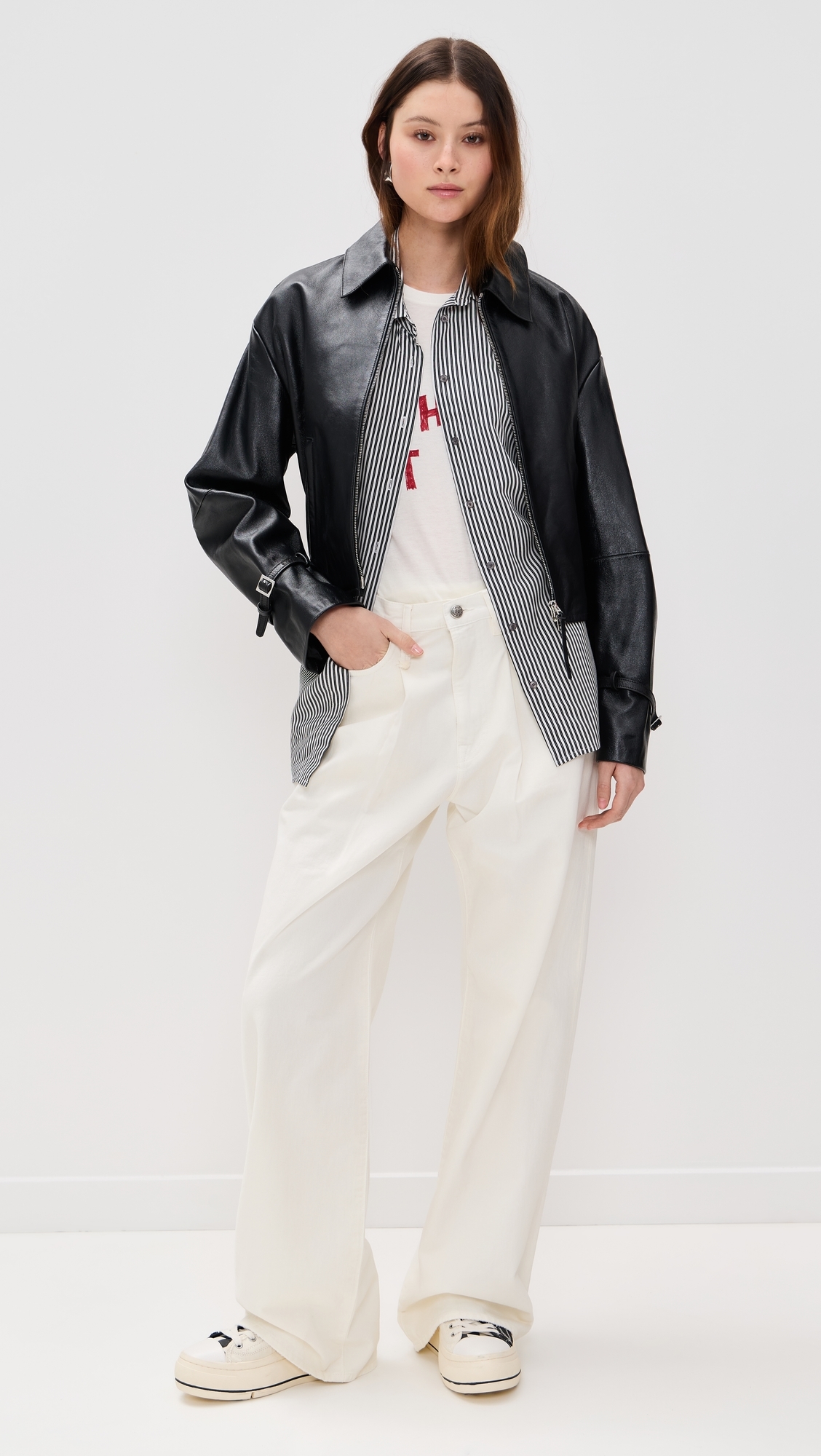 R13 Damon Pleated Jeans White Slubby Twill