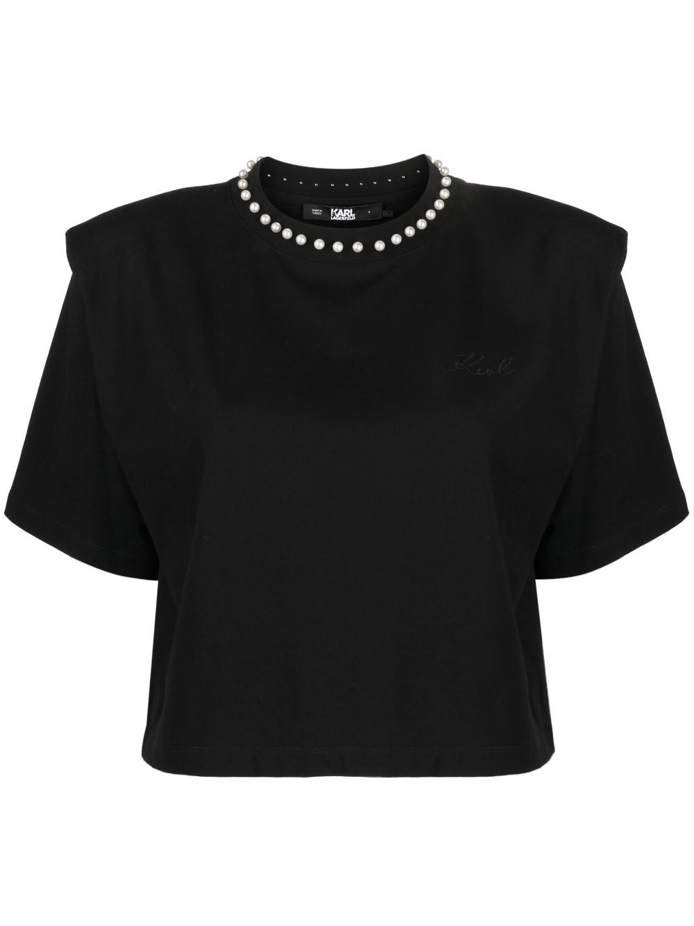 카를 라거펠트 여성 faux-pearl embellished padded T-shirt - Black 236W1722999