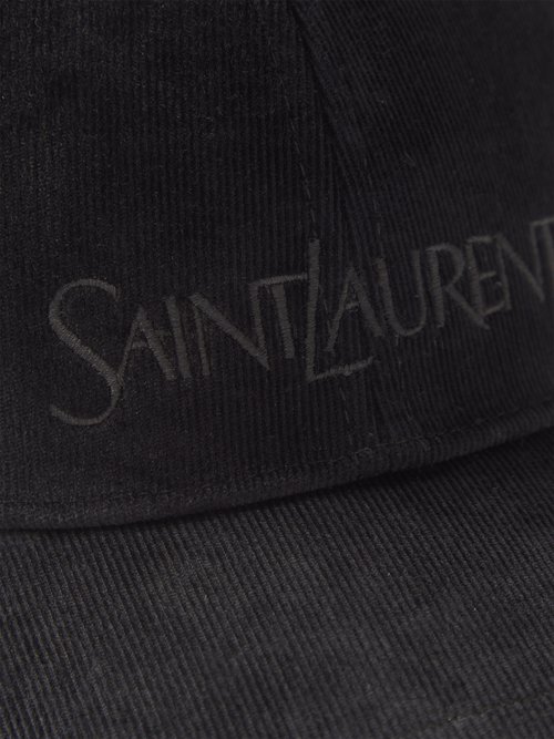 Black Logo-embroidered cotton-corduroy baseball cap, Saint Laurent