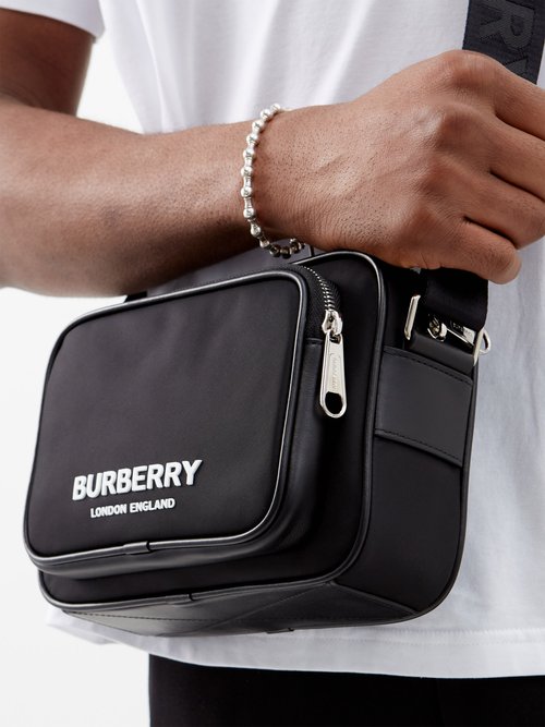Burberry Logo Print Nylon Crossbody Bag Black in Nylon with Silver