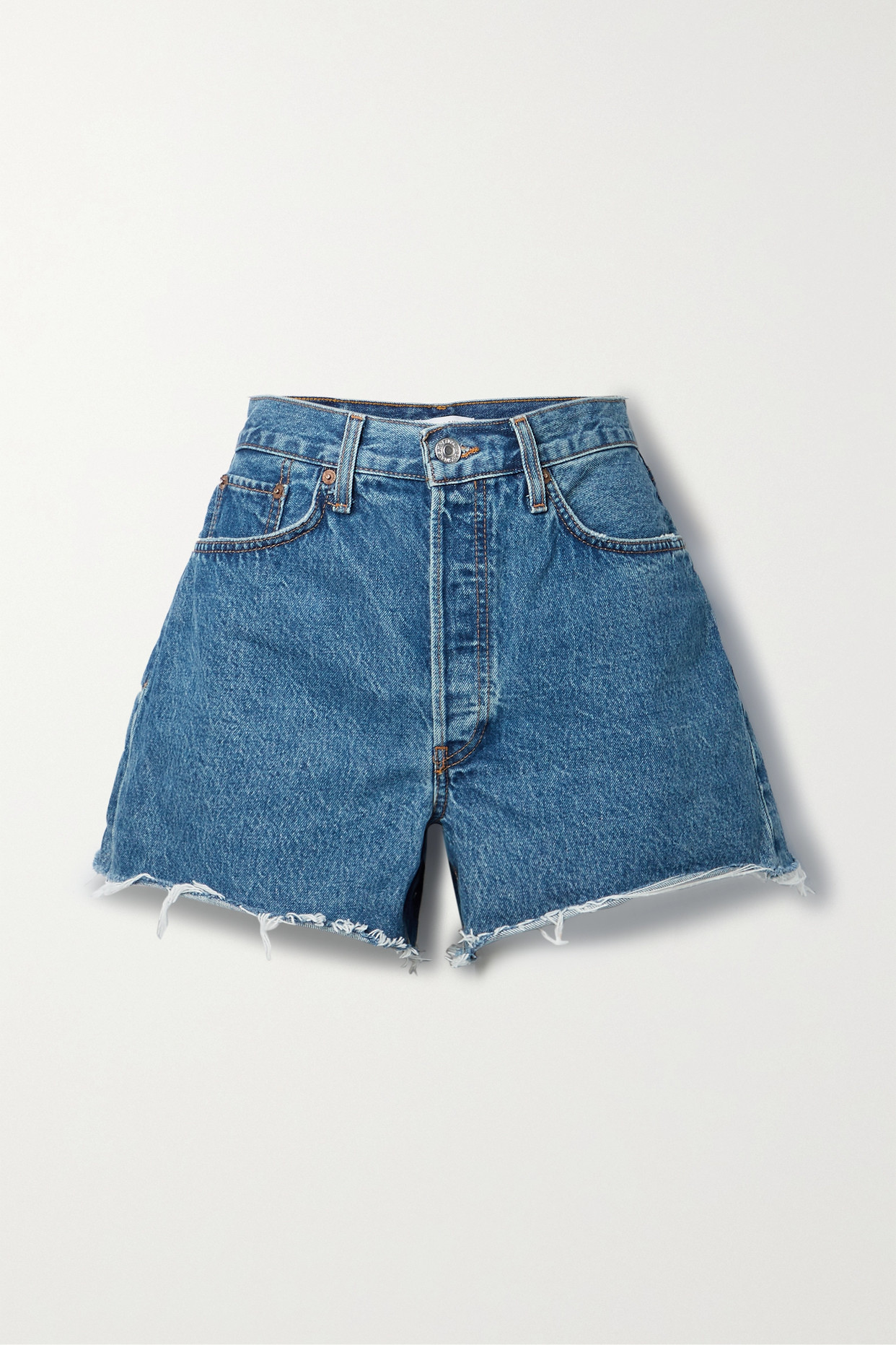 리던 여성 90s Frayed Organic Denim Shorts - 미드 데님 - 25