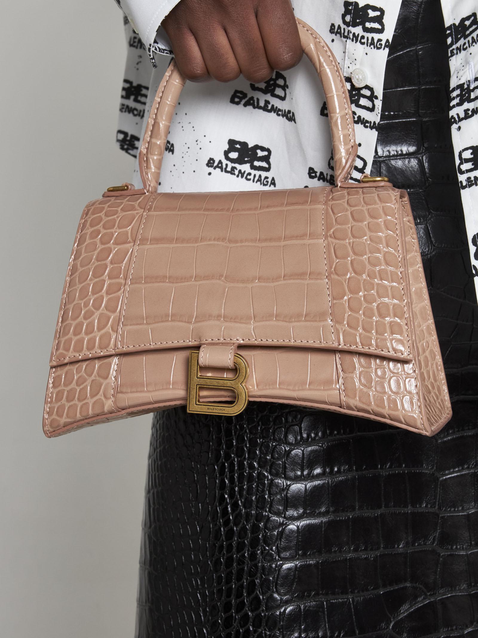 Beige Hourglass S crocodile-effect leather bag, Balenciaga