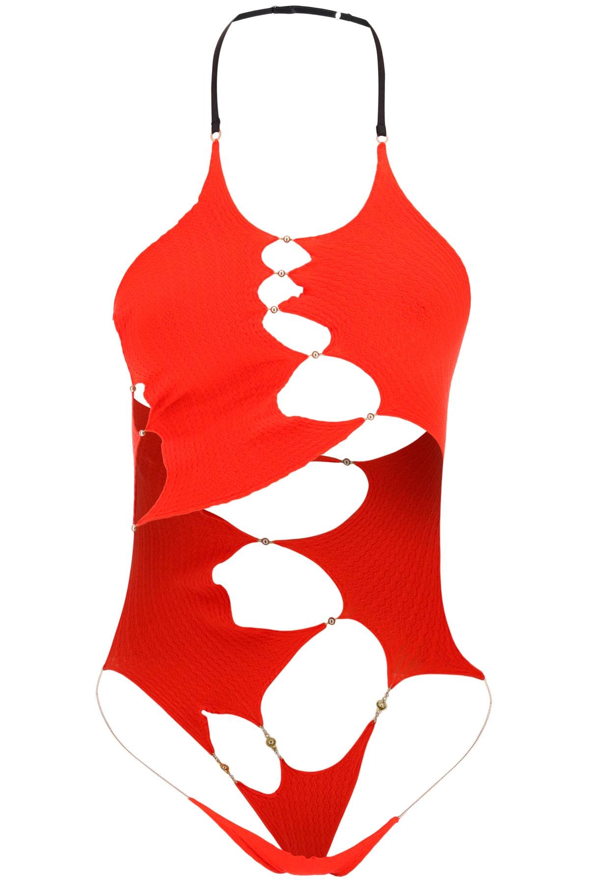 red halter bodysuit