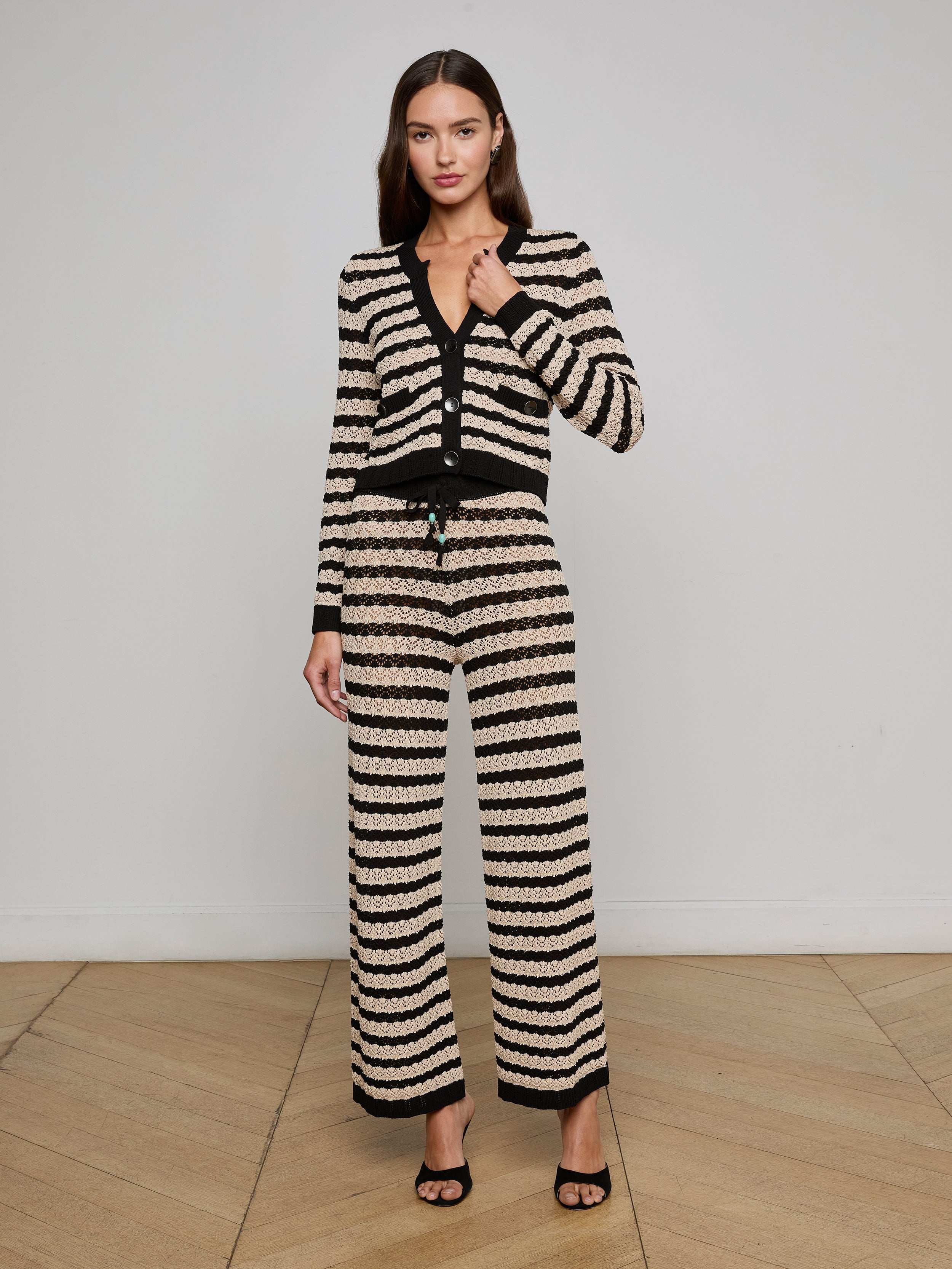 Lacen Pointelle Knit Skirt In Black/natural Stripe