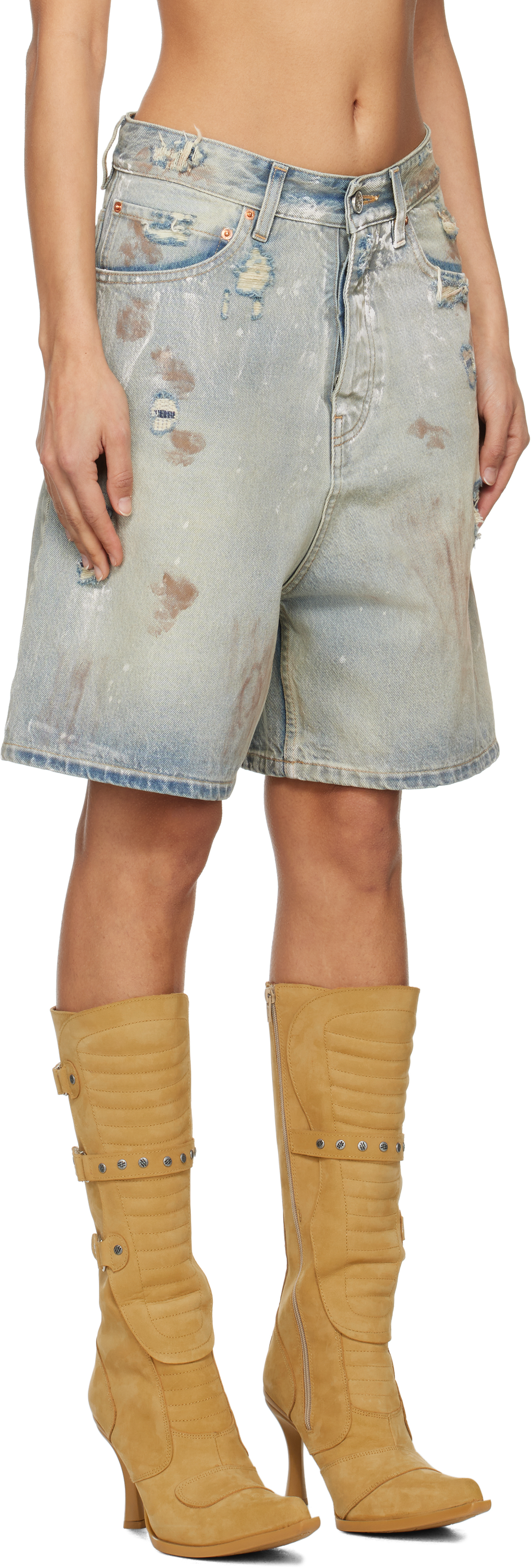 VETEMENTS Blue Trashed Denim Shorts