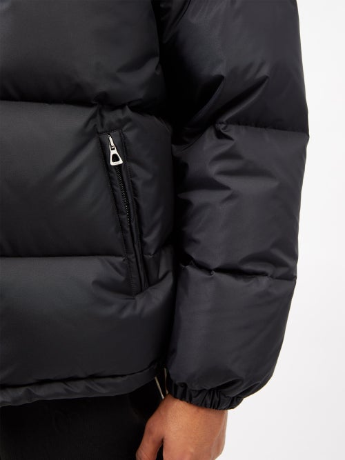 Black Web Stripe nylon-shell quilted down jacket, Gucci