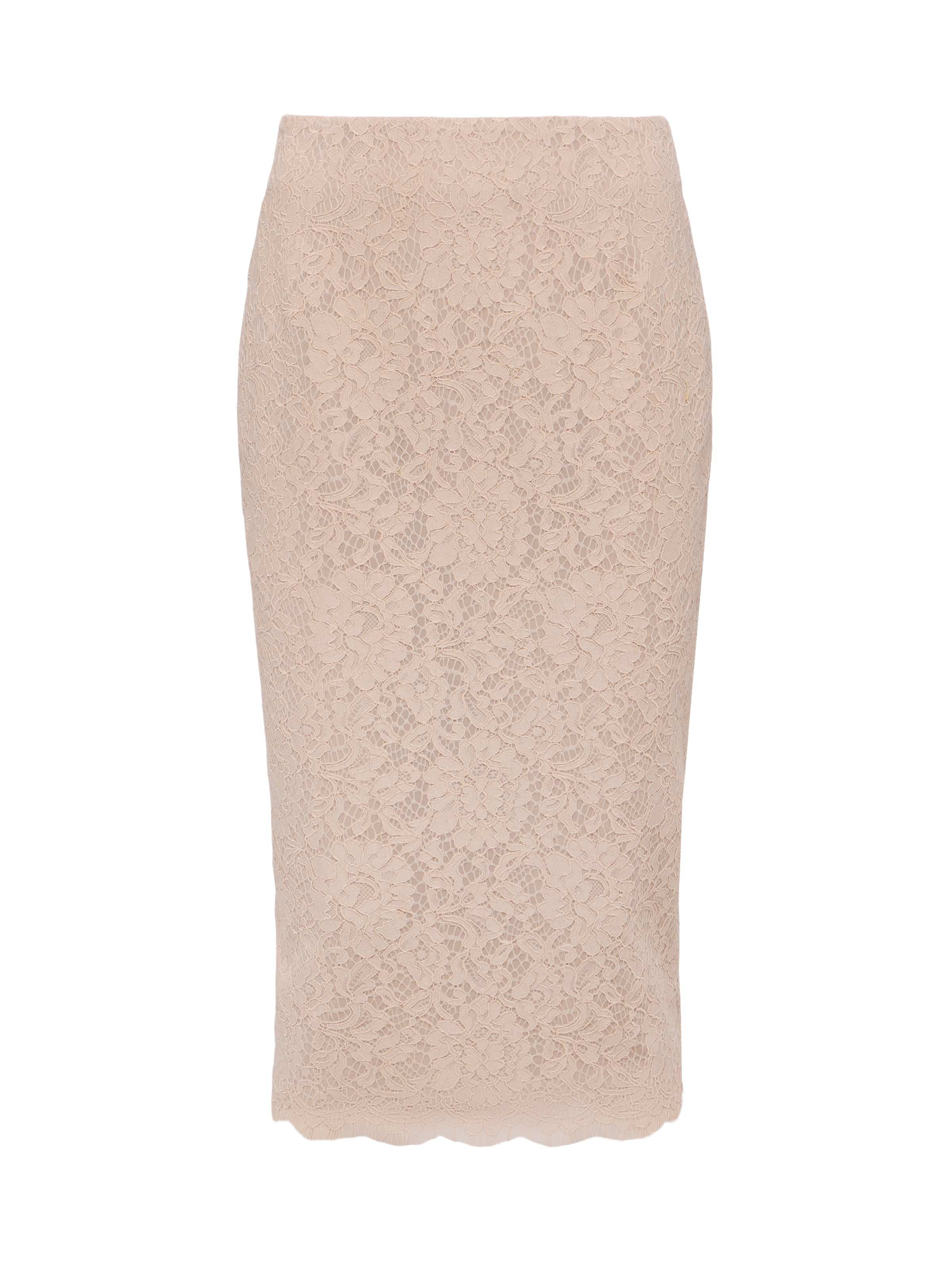 Royal Lace Pencil Skirt In Doeskin