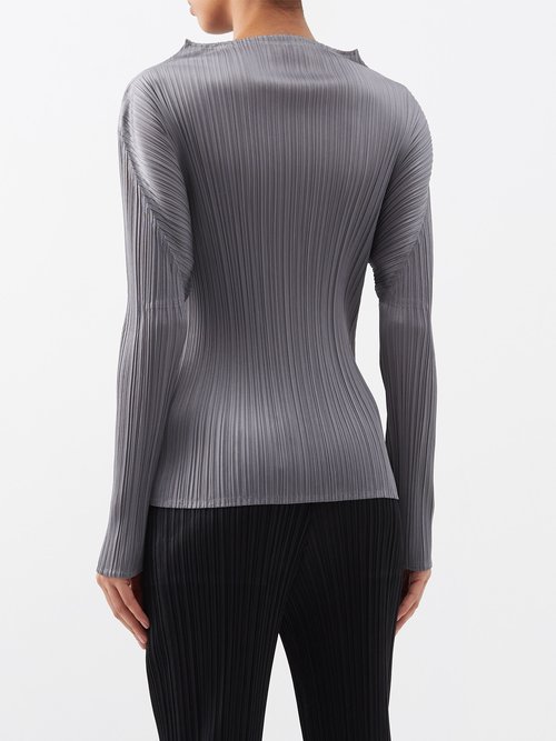 Grey High-neck technical-pleated top, Pleats Please Issey Miyake