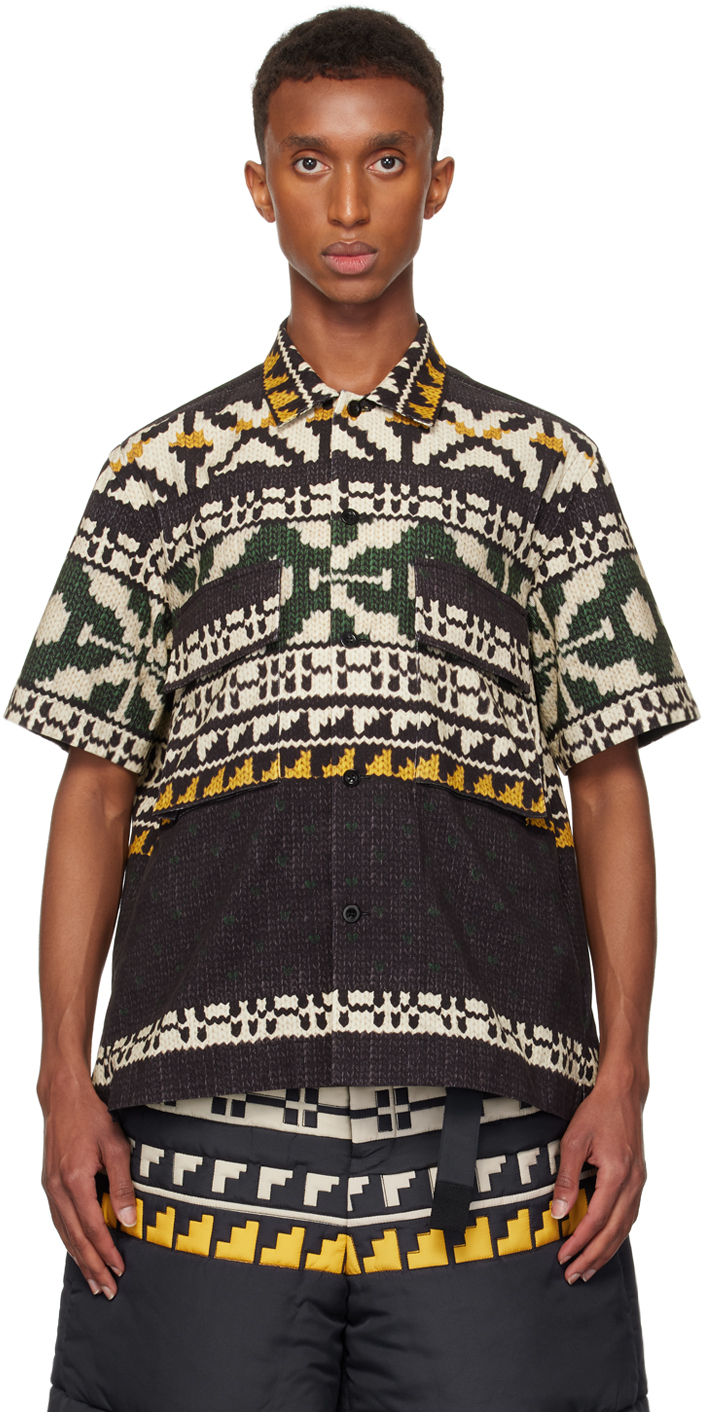 Sacai Black & Green Knit Print Shirt