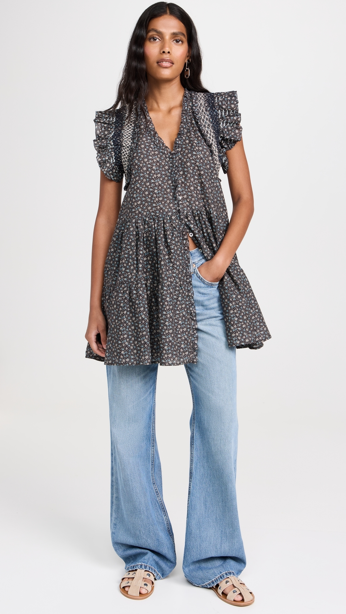 Maia Floral Print Flutter Sleeve Tunic Dress Multi 