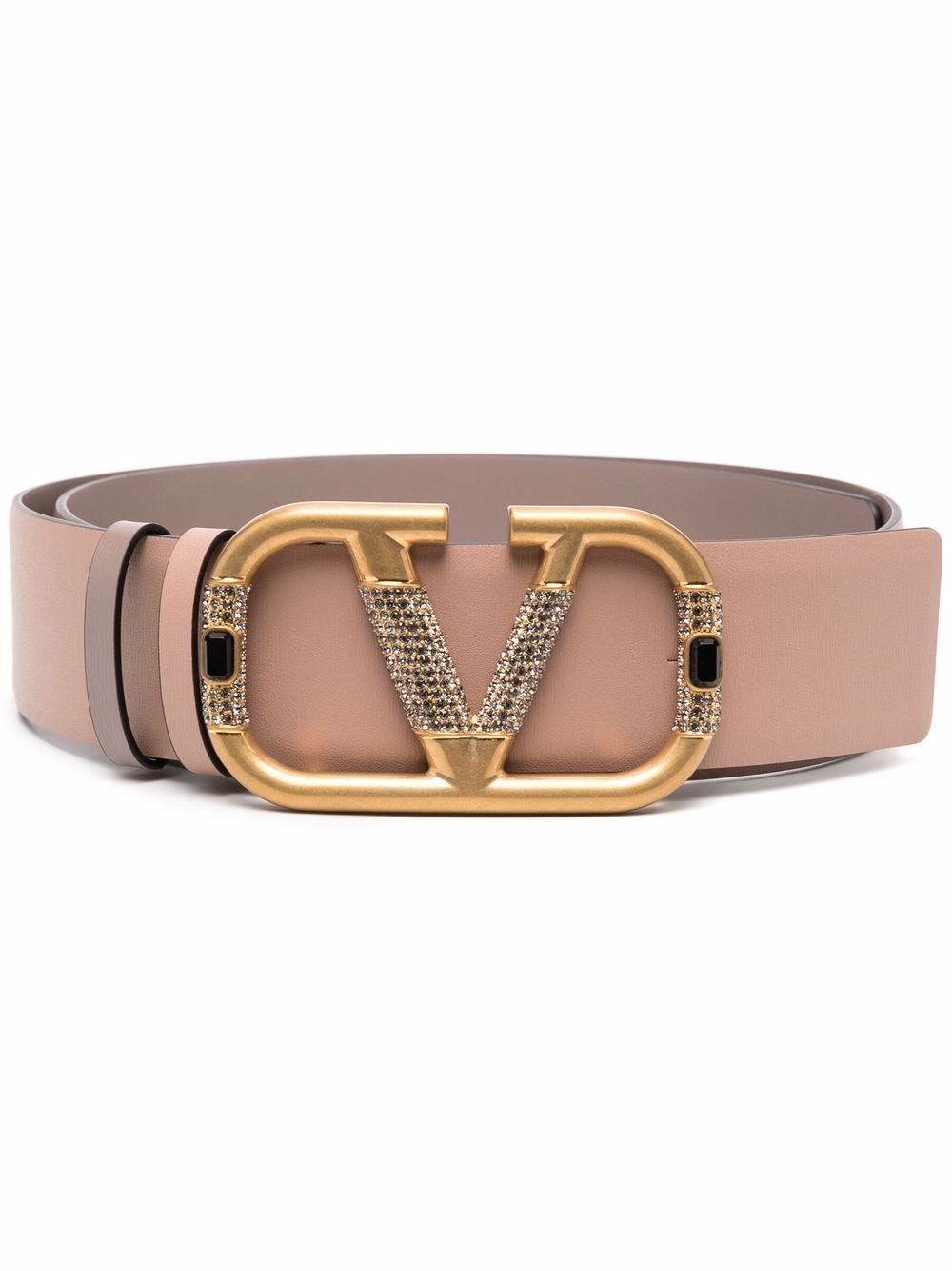 Crystal V-Logo Leather Belt