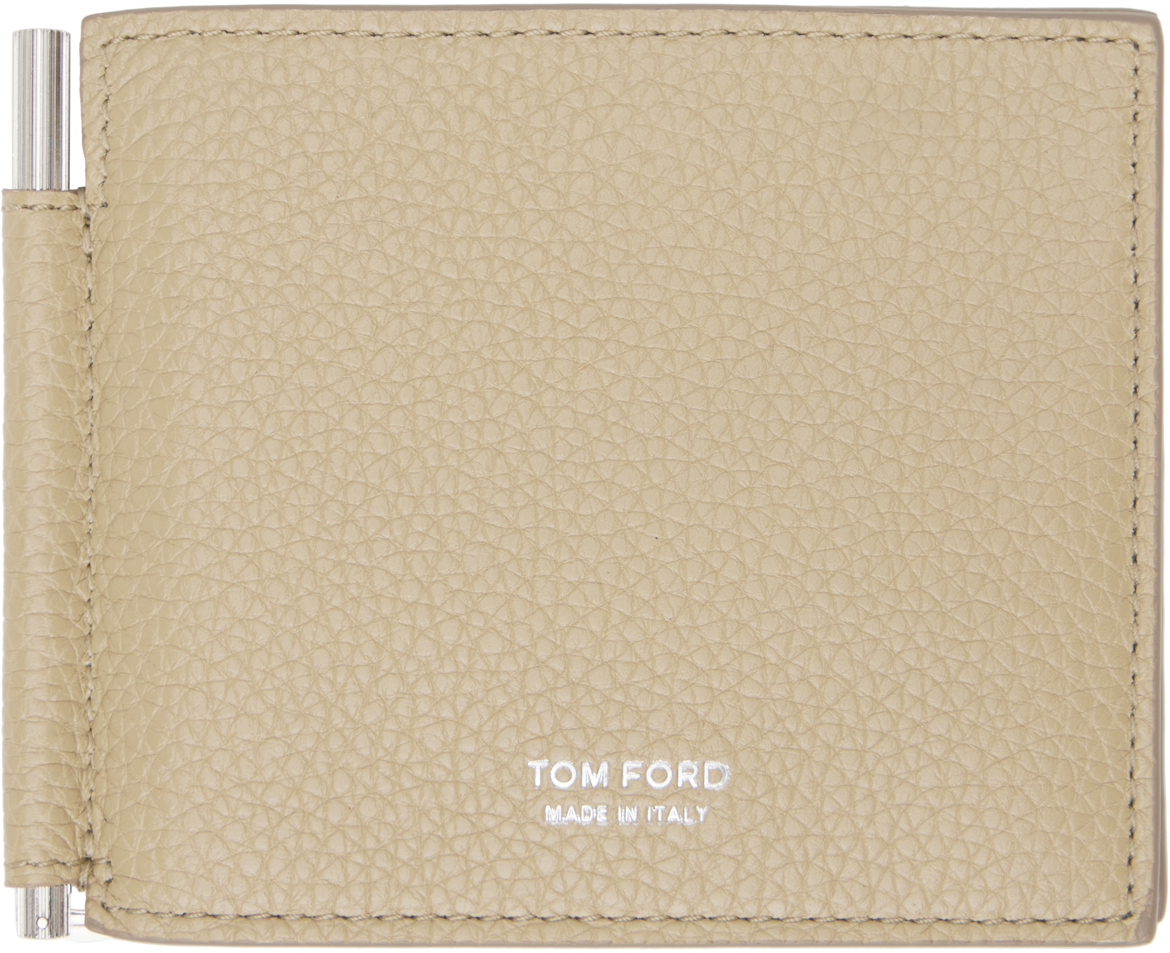 TOM FORD Beige Grain Leather Money Clip Wallet