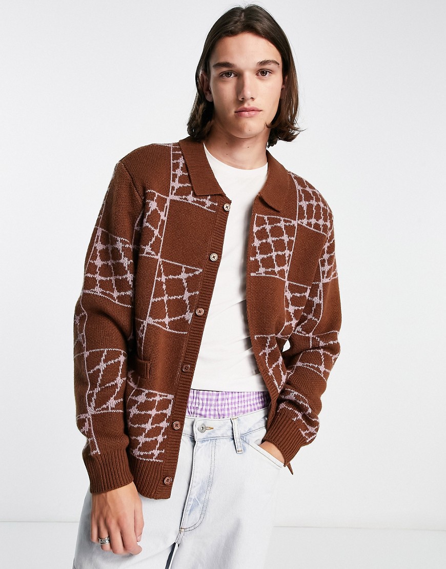 Obey | dryden knitted cardigan in brown and purple