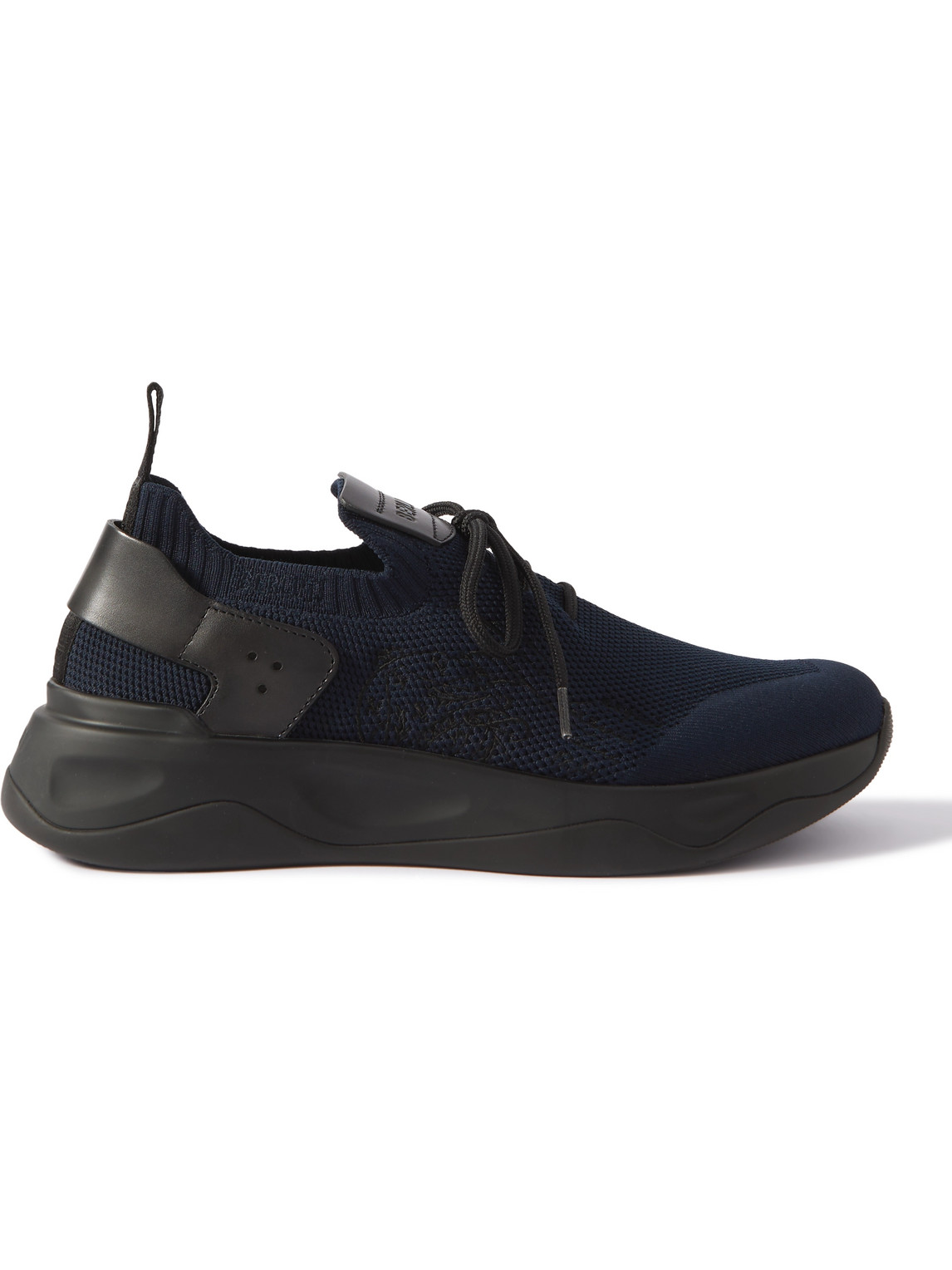 Berluti - Men - Shadow Venezia Leather-trimmed Stretch-Knit Sneakers Blue - UK 10.5