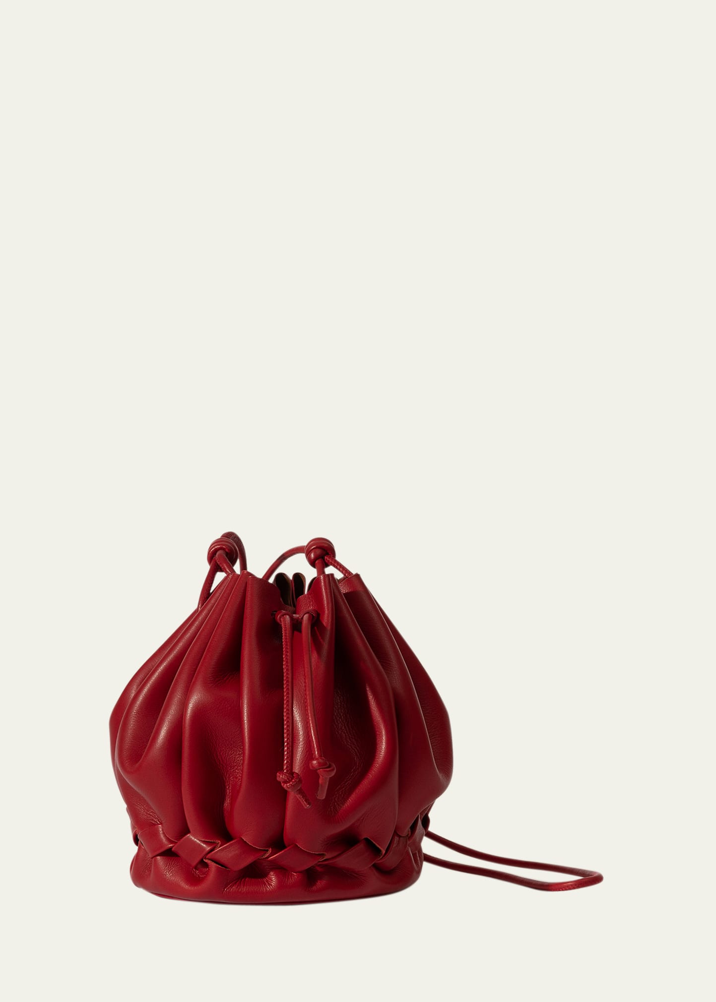 Hereu Molina Pleated Leather Bucket Bag in White