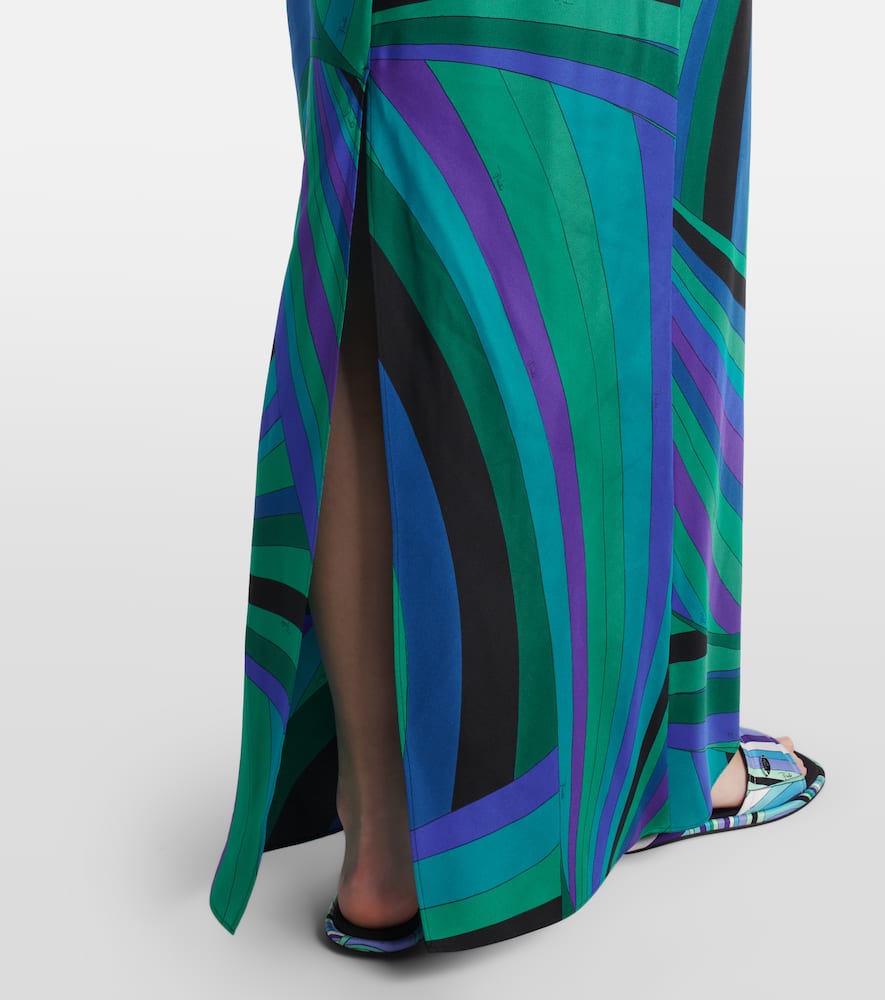 Iride printed cape-detail silk maxi dress