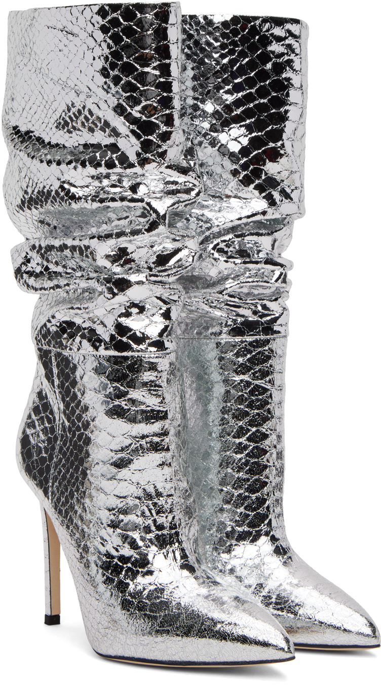 Silver slouchy snakeskin effect boots