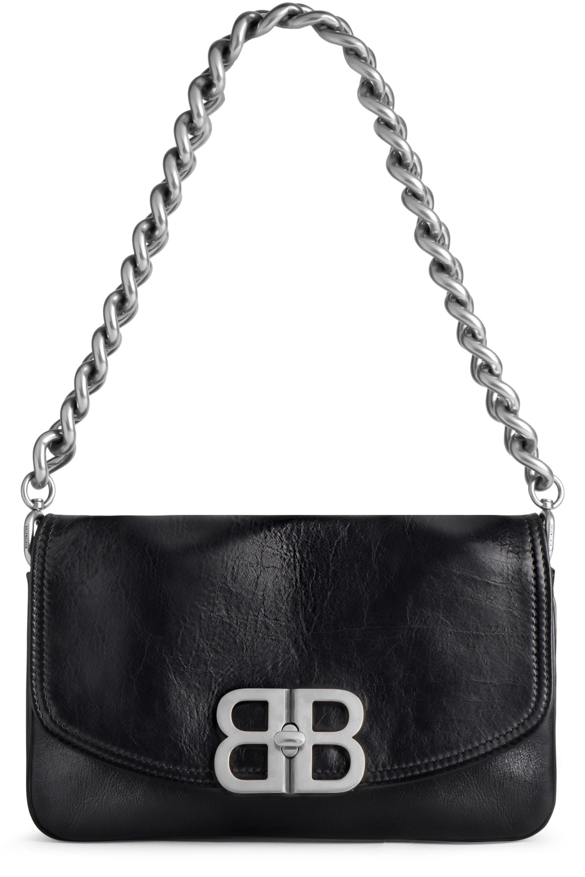 Balenciaga Bb Soft Flap Leather Shoulder Bag in Black