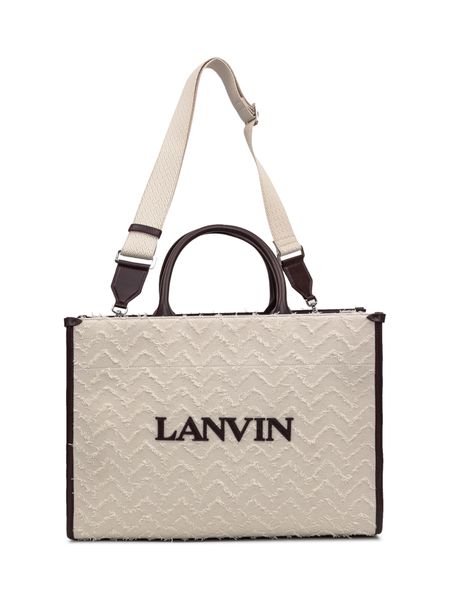 Lanvin Logo-Embroidered Frayed-Detail Tote Bag
