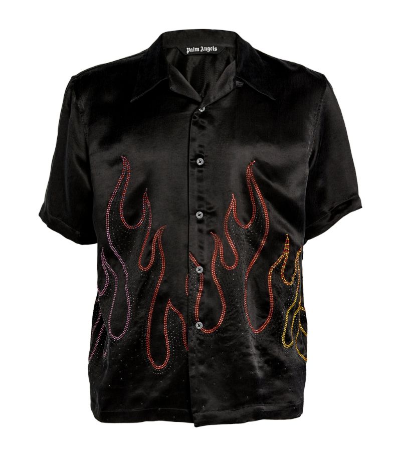 Flame-Detail Bowling Shirt