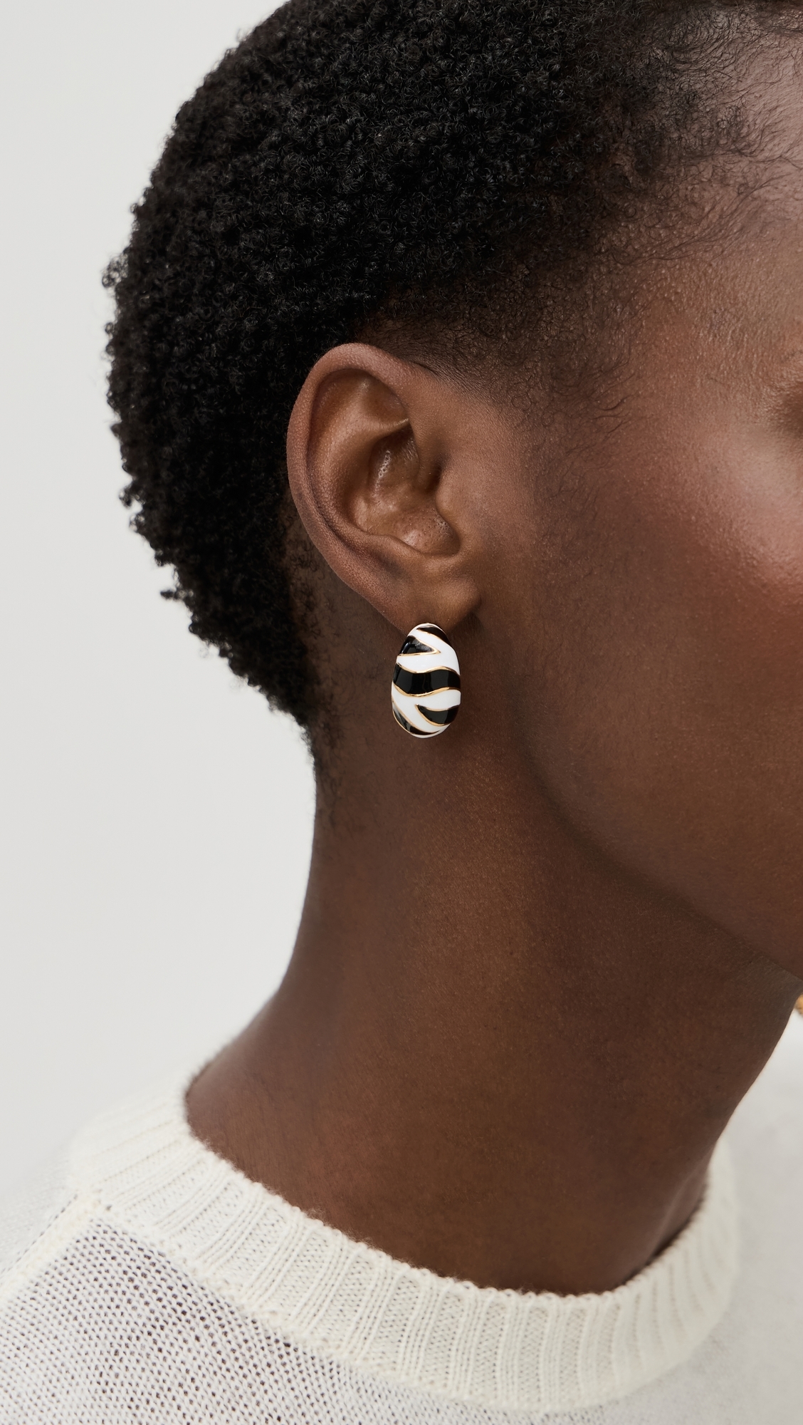 Tiger Print Half Hoop Pierced Earrings Black/White One Size