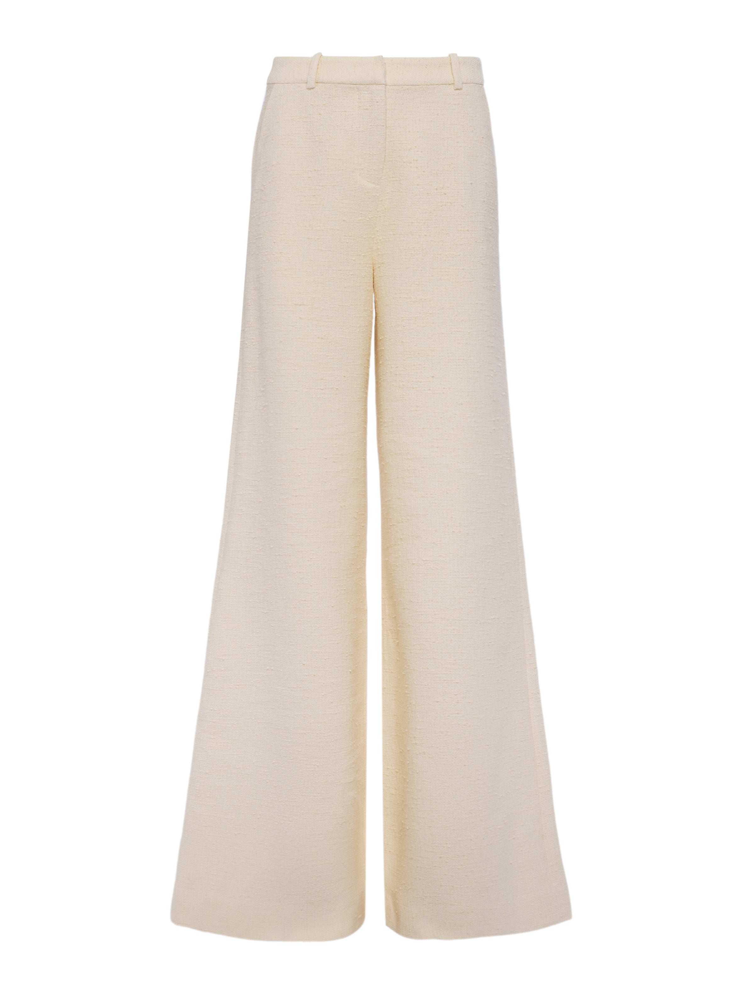 Pilar Tweed Wide-Leg Pants In Light Pearl