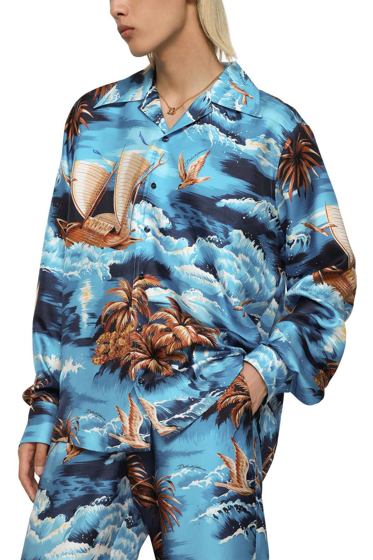 Silk twill shirt with Hawaiian print - DOLCE & GABBANA