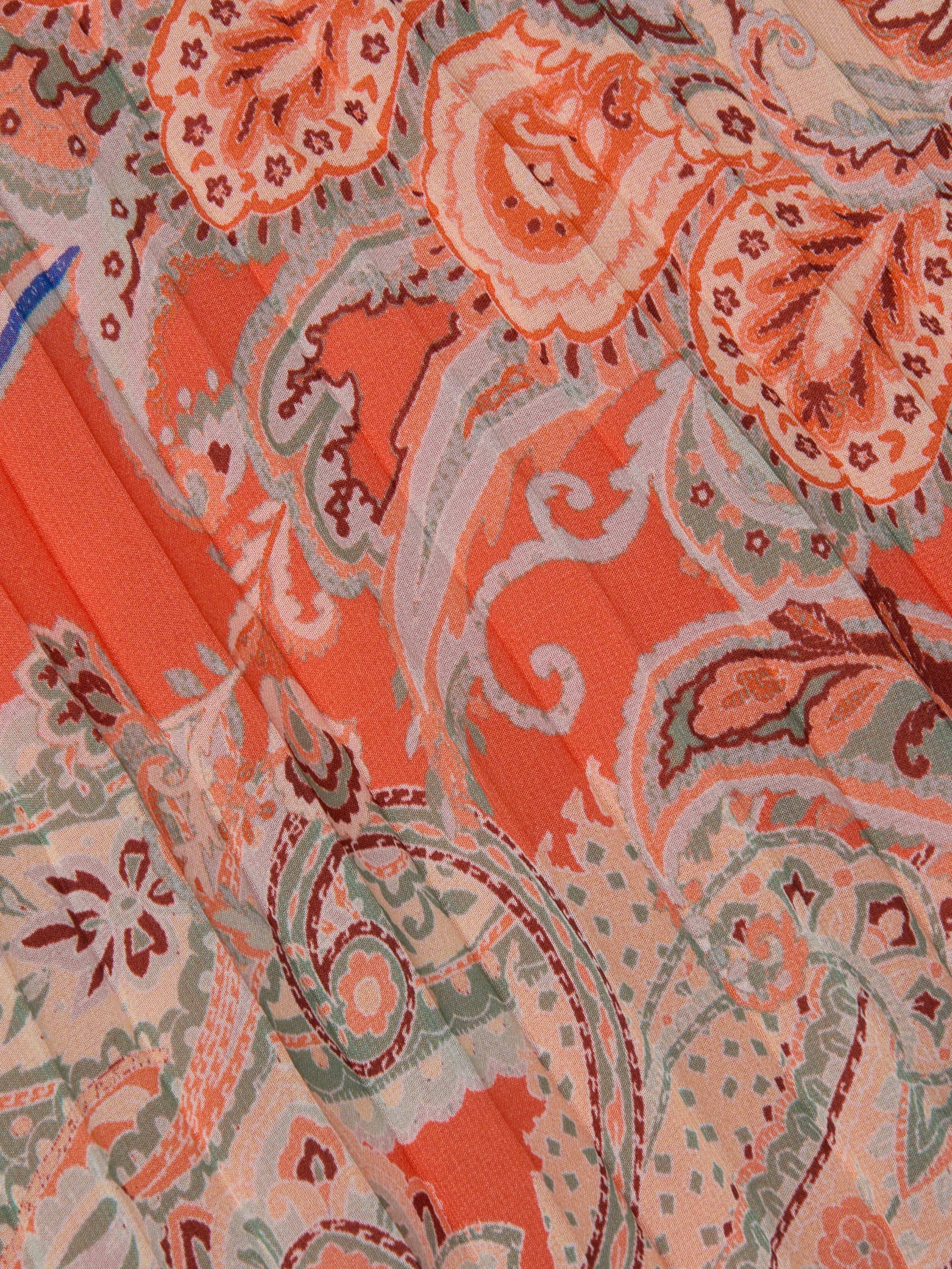 Torin Pleated Maxi Skirt In Orange/light Blue Traditional Paisley