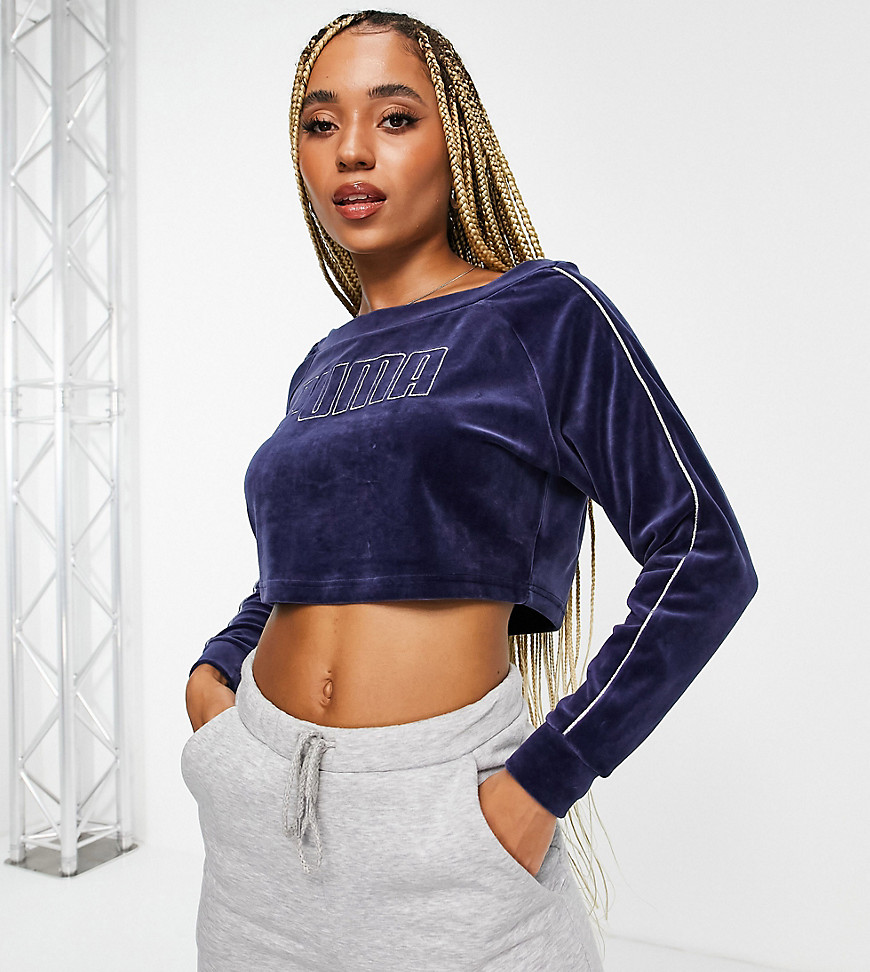 PUMA 여성 네이비 색상의 Icons 2.0 패션 크루 넥 스웨트 셔츠