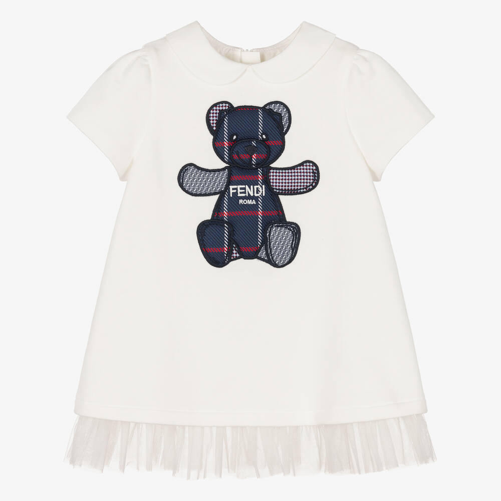 Fendi Baby Girls Ivory Teddy Dress - Size: 9 Month Kids From