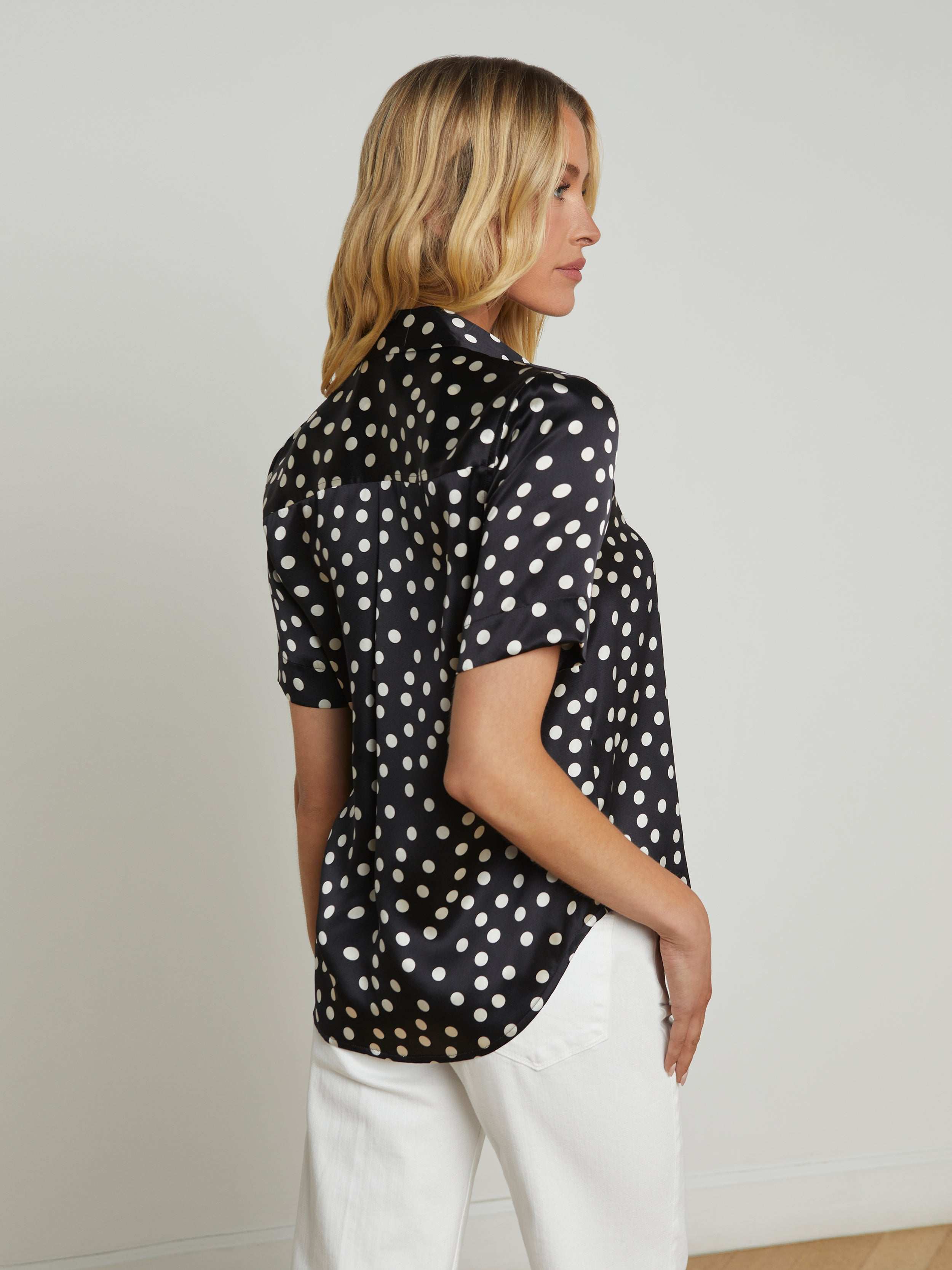 Ellah Silk Blouse Top In Black/ecru Polka Dot