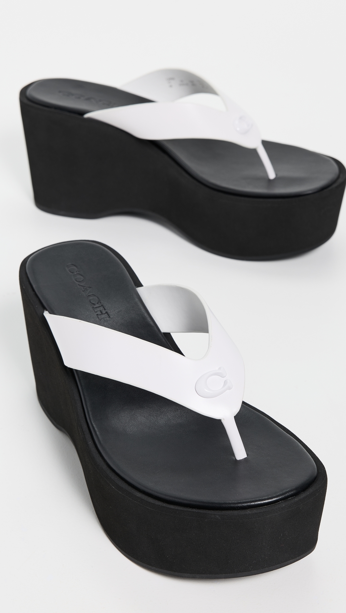Coach Sculpted C Platform Flip Flops Optic White/Black