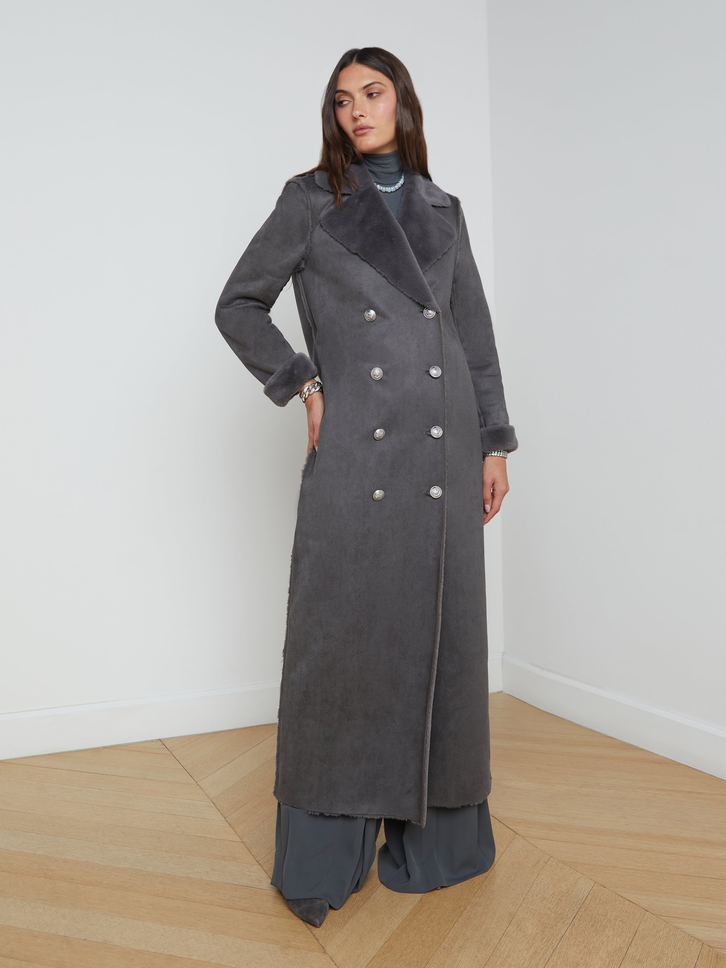 Citron Maxi Coat In Dark Grey