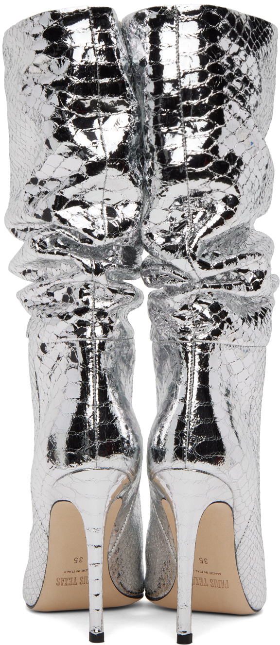 Silver slouchy snakeskin effect boots