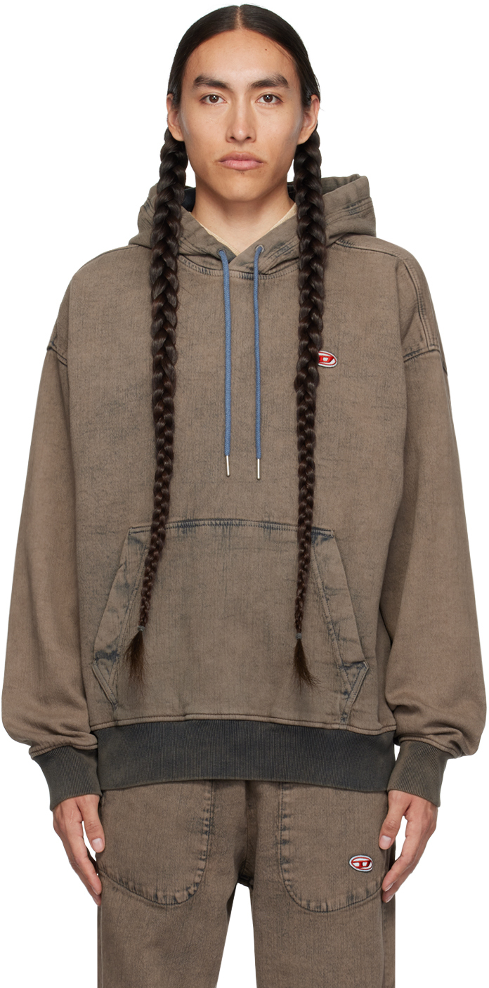 Brown Cotton Denim Hoodie