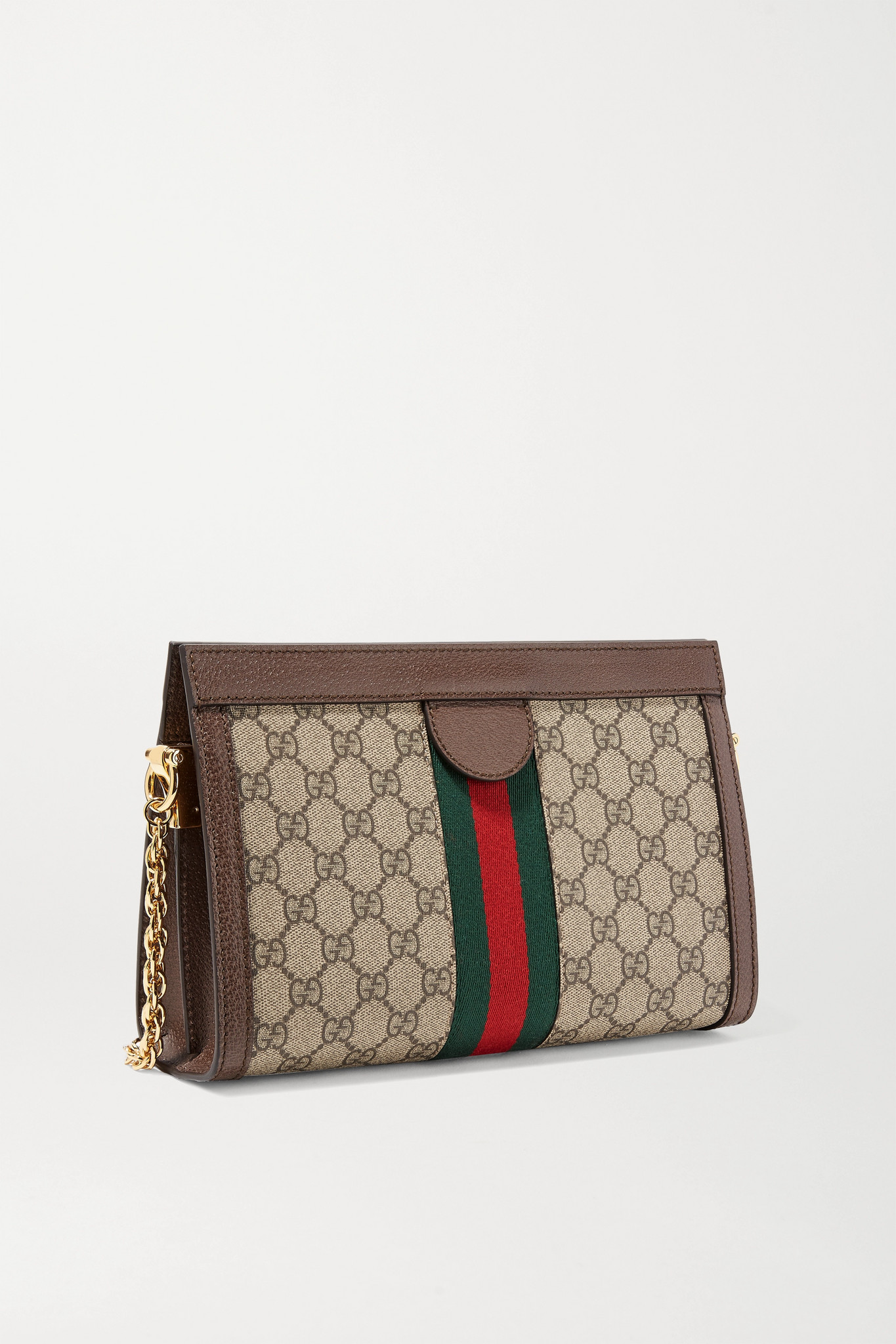 Gucci Ophidia Webbing-Trimmed Textured-leather and Printed Coated-canvas Shoulder Bag