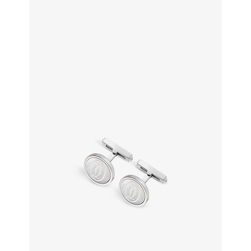 Mens Silver Double C de Engraved Palladium-finish Sterling Silver and Mother-of-pearl Cufflinks 