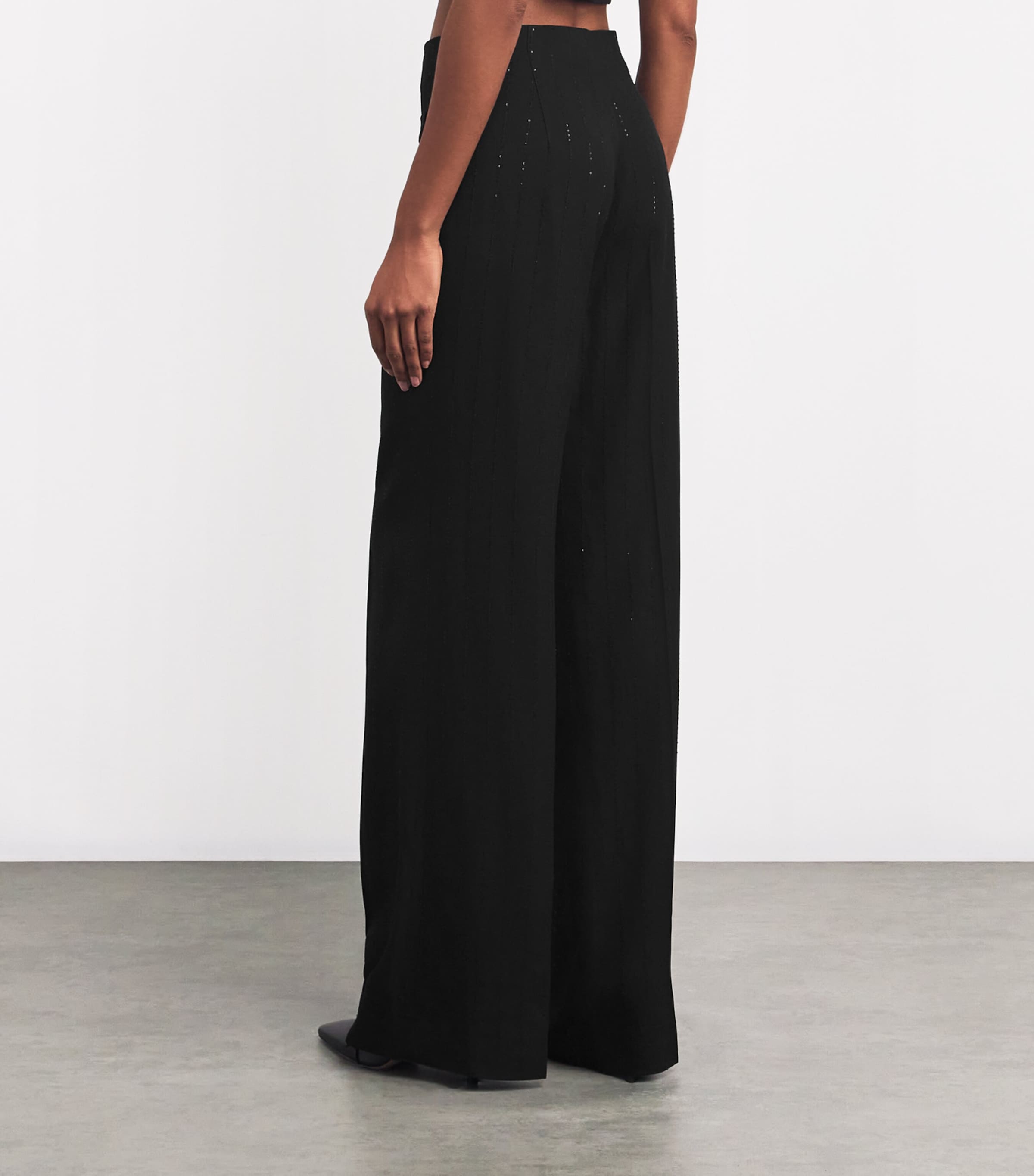 Sequin-Pinstripe Wide-Leg Trousers