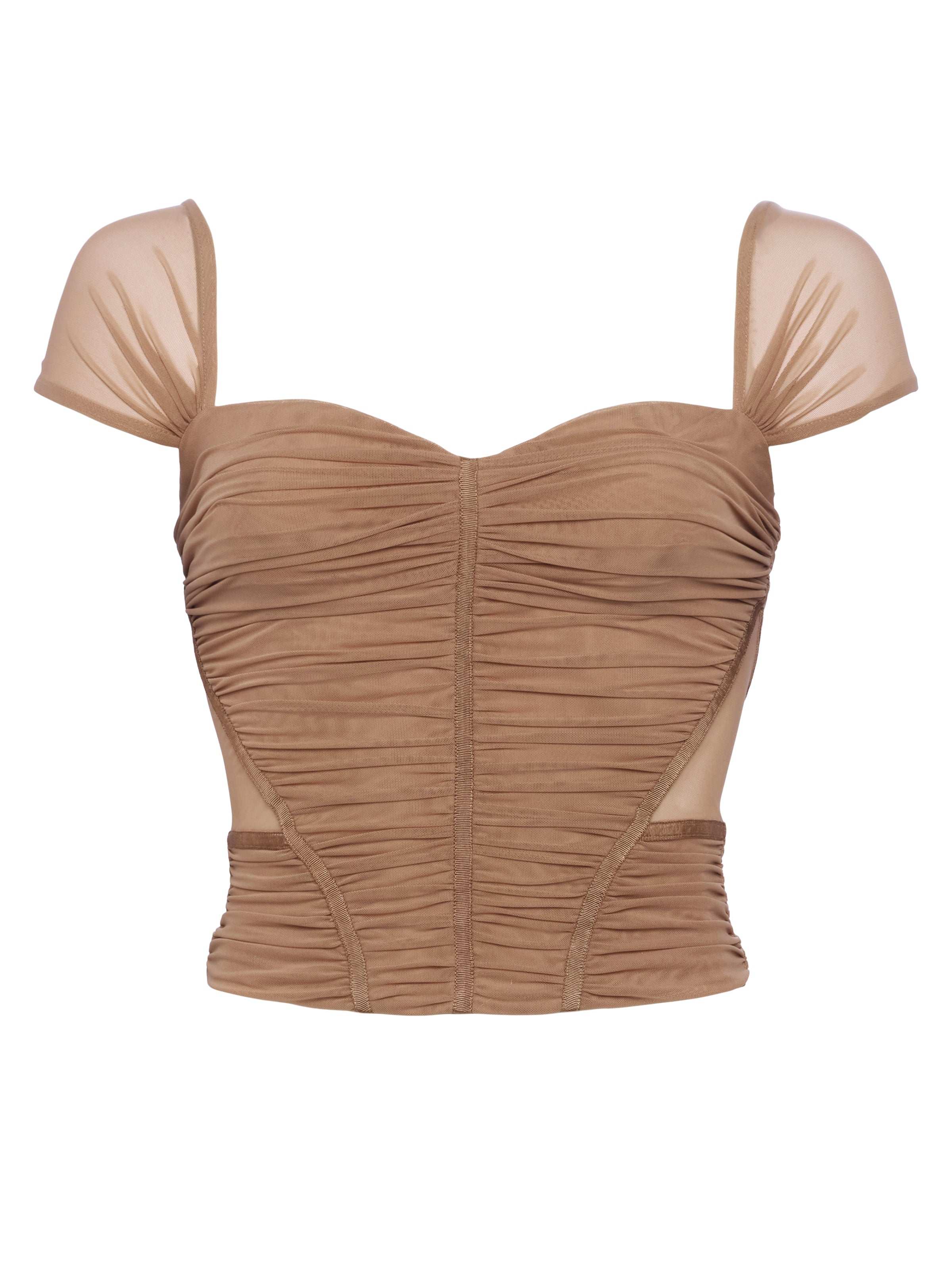 Asuka Mesh Corset Top In Cappuccino