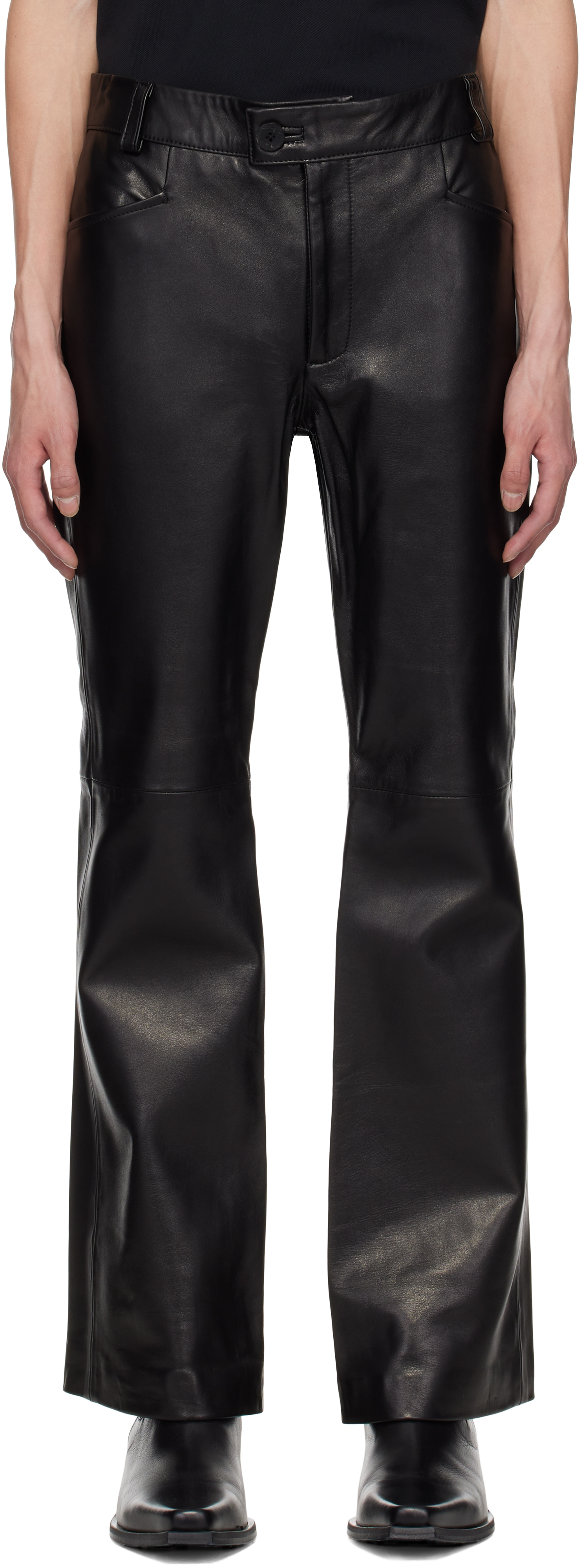Ernest W. Baker Black Flare Leather Pants