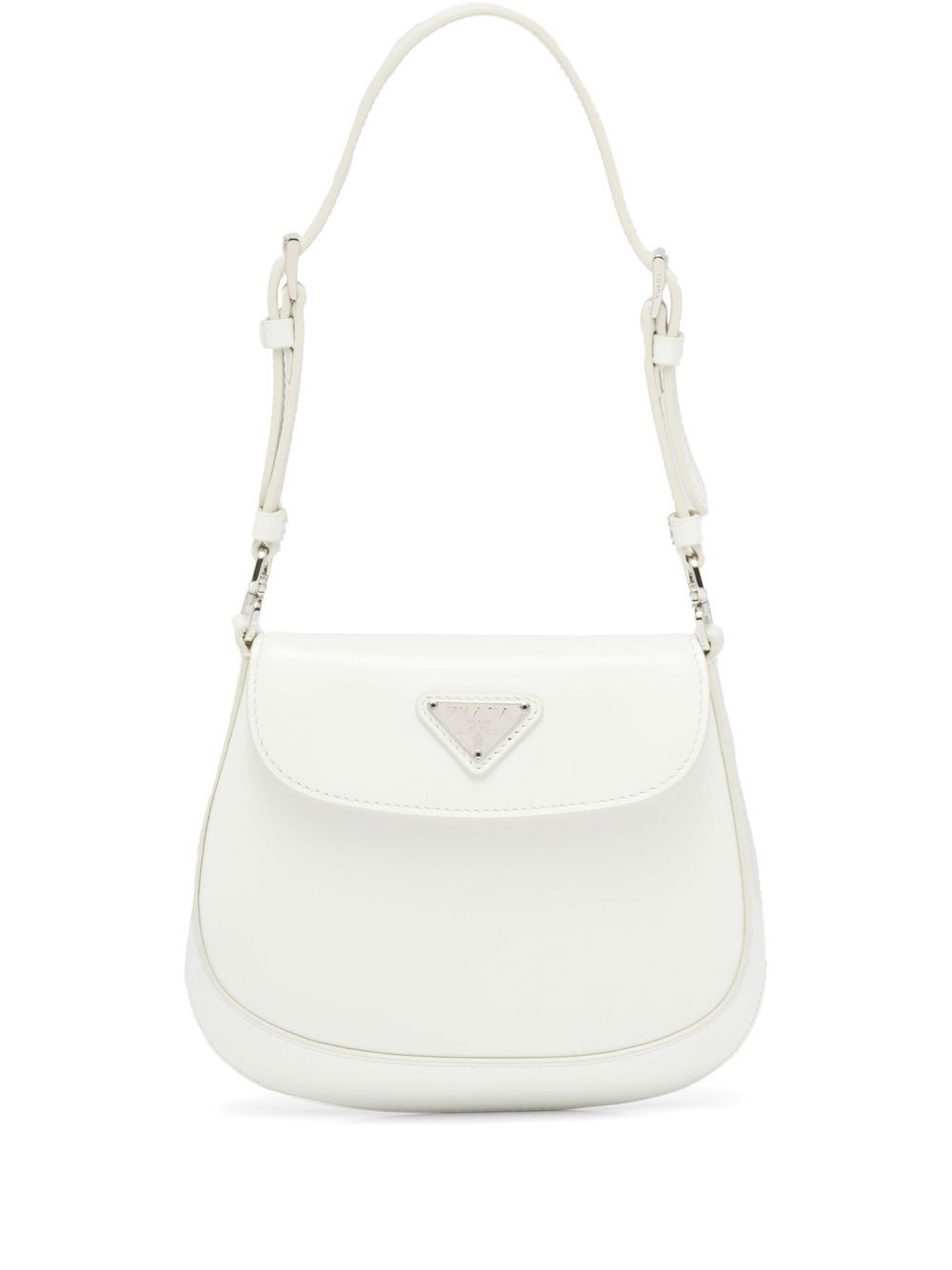Prada Cleo Shoulder Bag Silver in Brushed Leather with Silver-tone - US